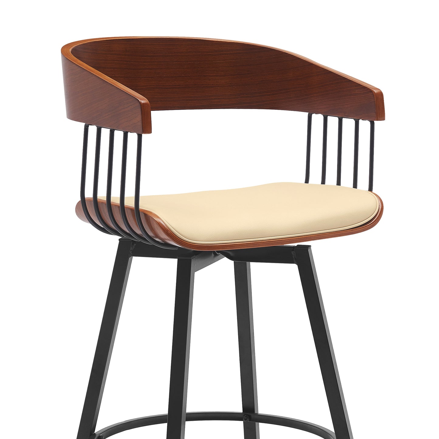 31" Cream and Black Faux Leather with Metal Swivel Bar Height Bar Chair - Loft&Timber