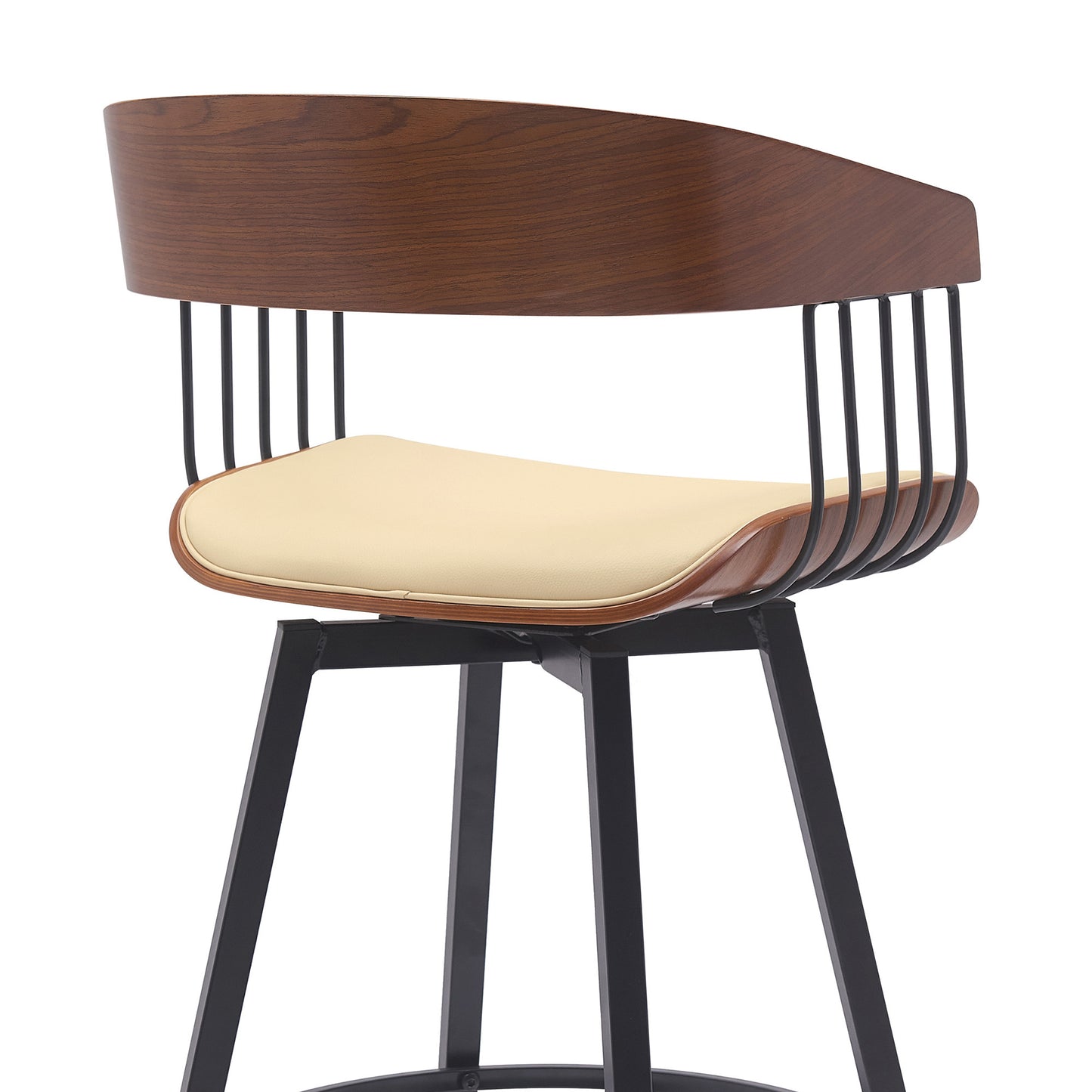 31" Cream and Black Faux Leather with Metal Swivel Bar Height Bar Chair - Loft&Timber