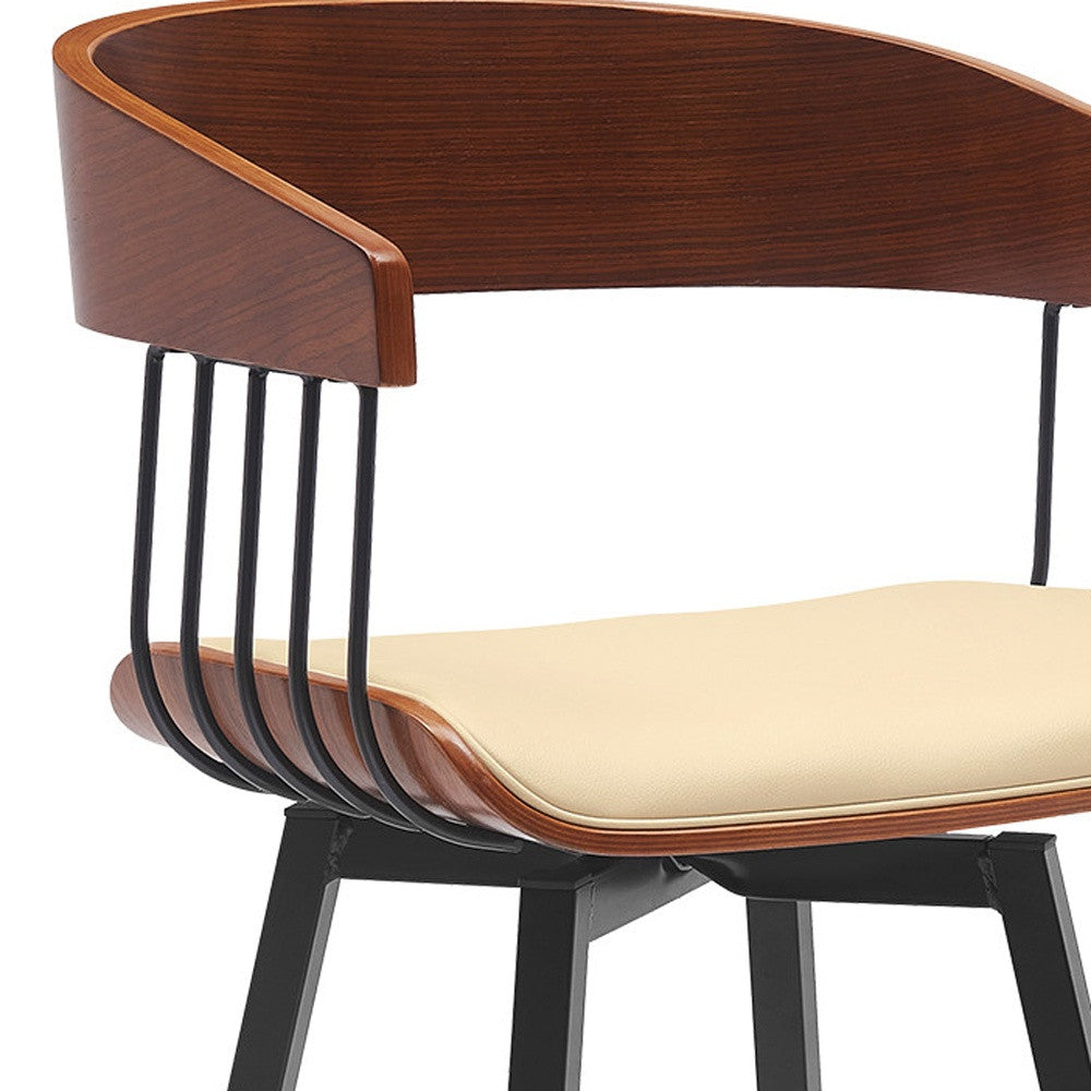 31" Cream and Black Faux Leather with Metal Swivel Bar Height Bar Chair - Loft&Timber