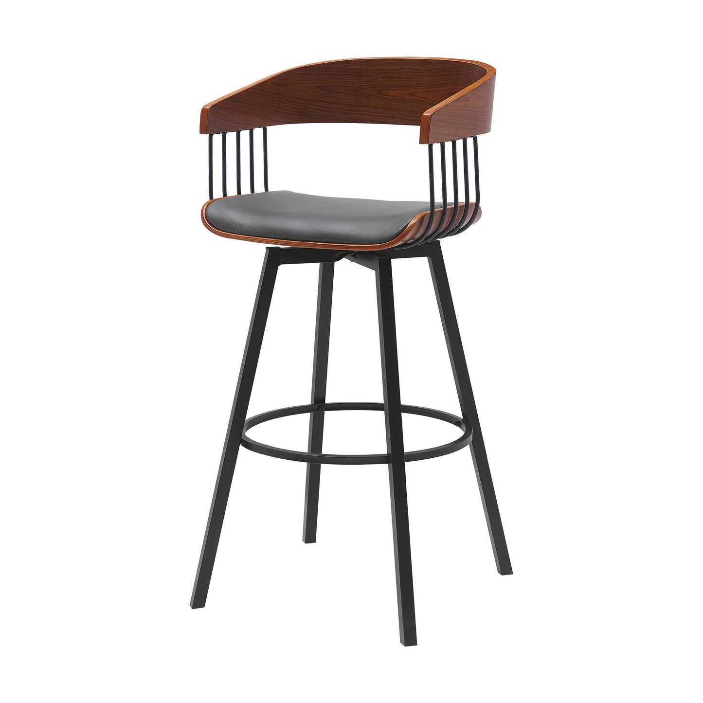 31" Gray and Black Faux Leather with Metal Swivel Bar Height Bar Chair - Loft&Timber