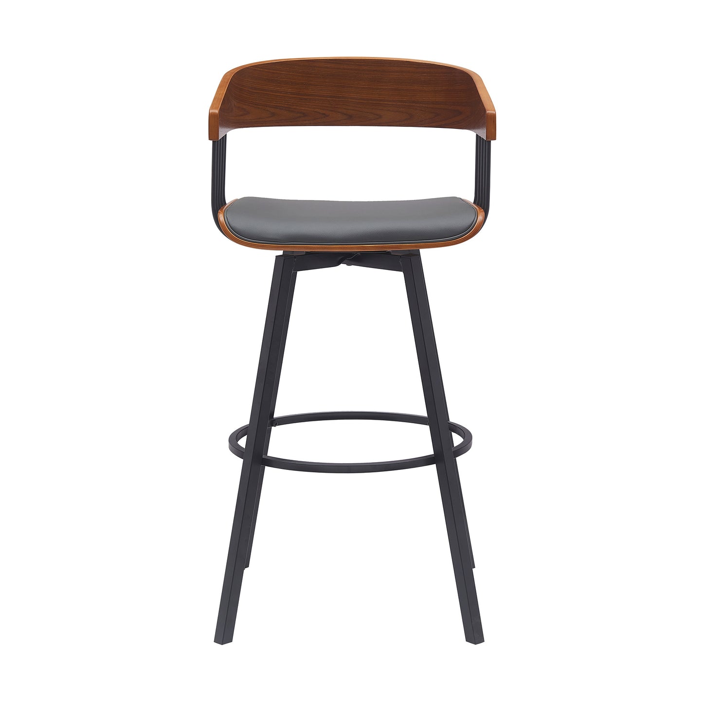 31" Gray and Black Faux Leather with Metal Swivel Bar Height Bar Chair - Loft&Timber