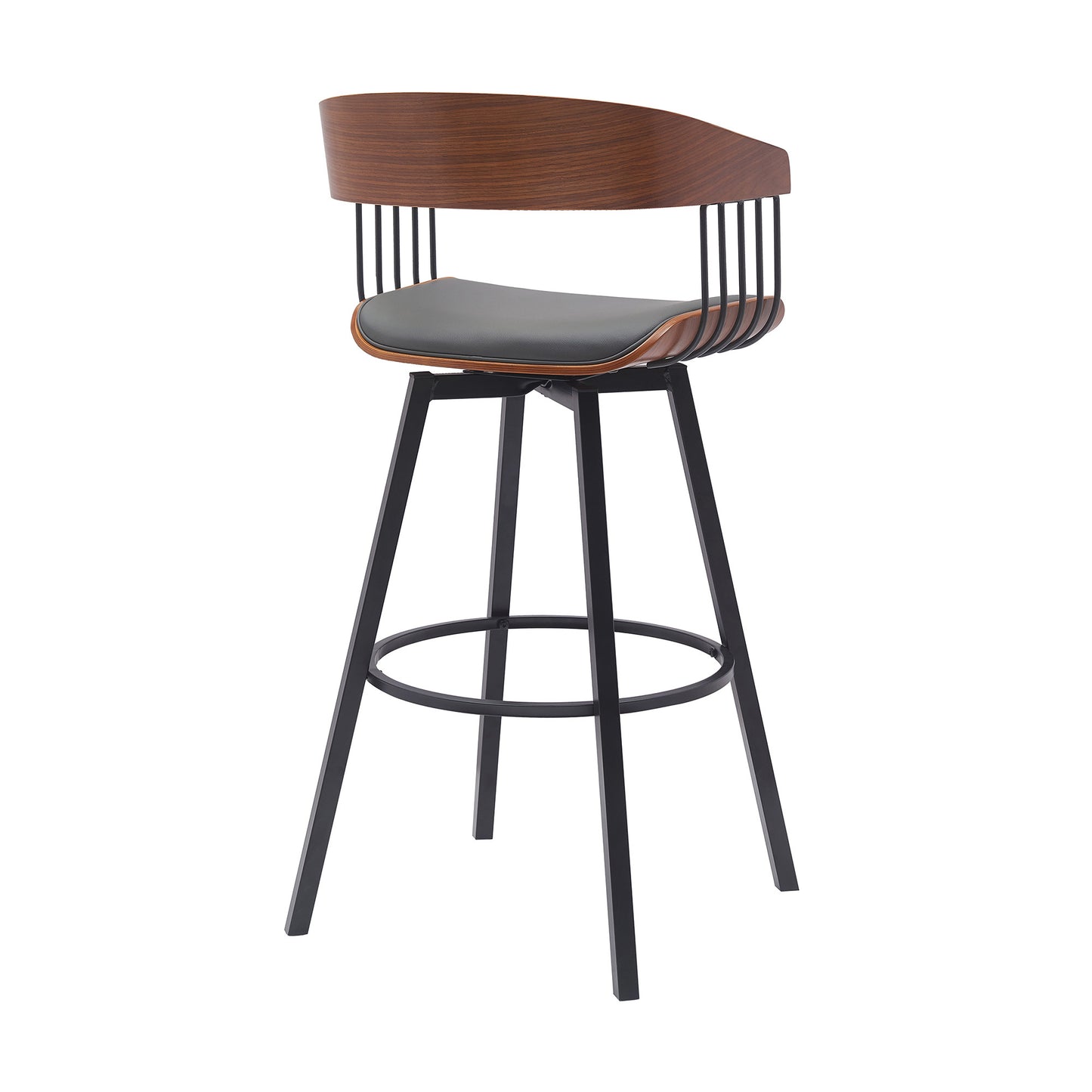 31" Gray and Black Faux Leather with Metal Swivel Bar Height Bar Chair - Loft&Timber