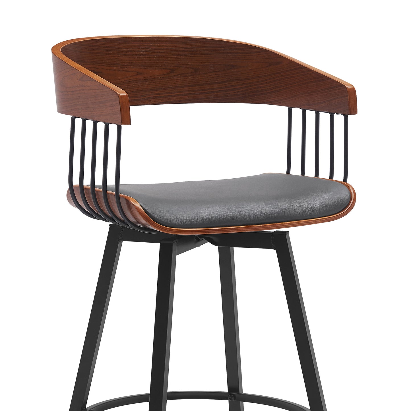 31" Gray and Black Faux Leather with Metal Swivel Bar Height Bar Chair - Loft&Timber