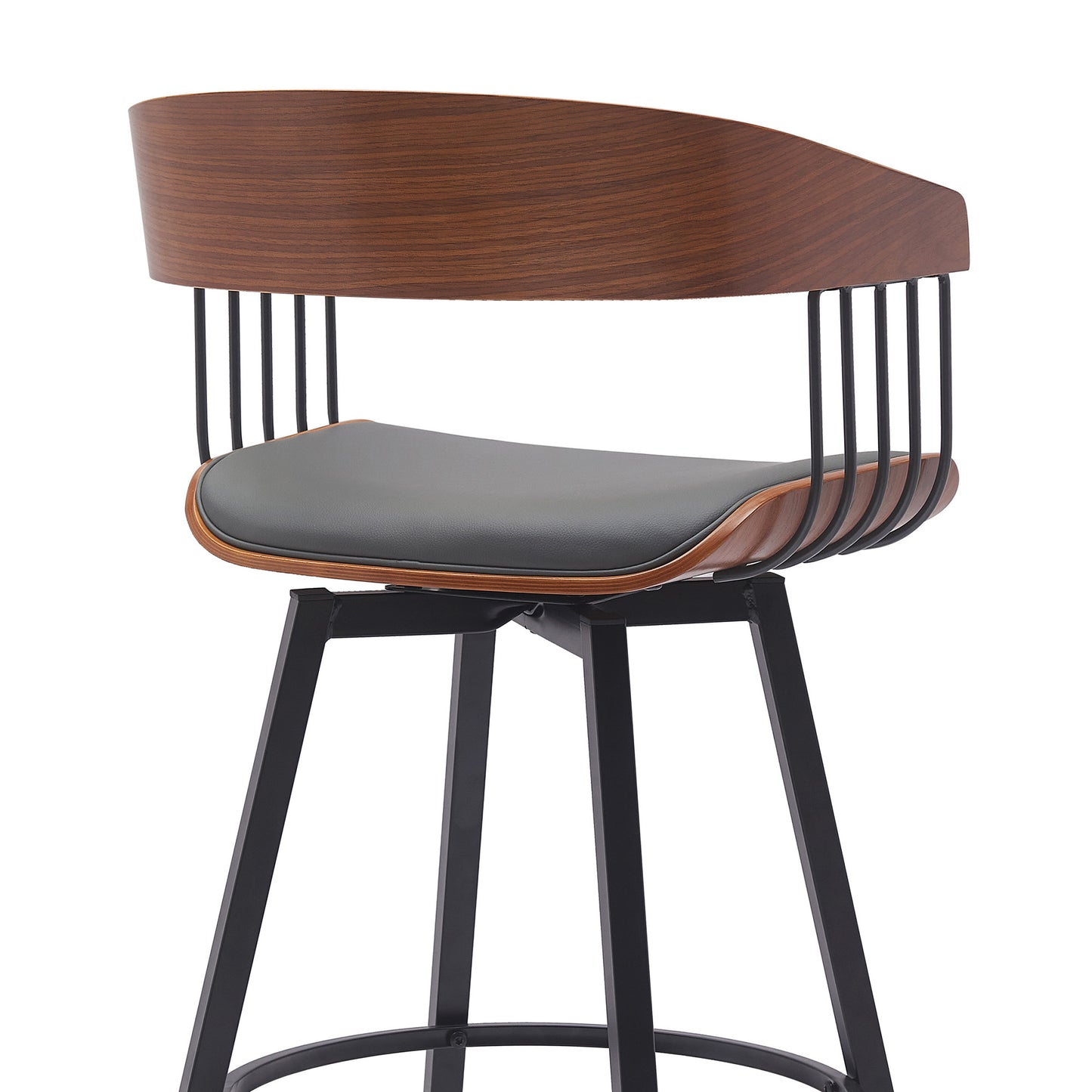 31" Gray and Black Faux Leather with Metal Swivel Bar Height Bar Chair - Loft&Timber