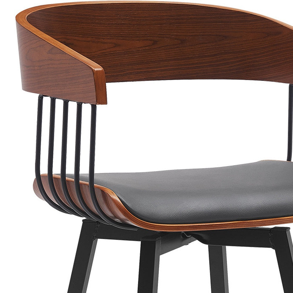 31" Gray and Black Faux Leather with Metal Swivel Bar Height Bar Chair - Loft&Timber