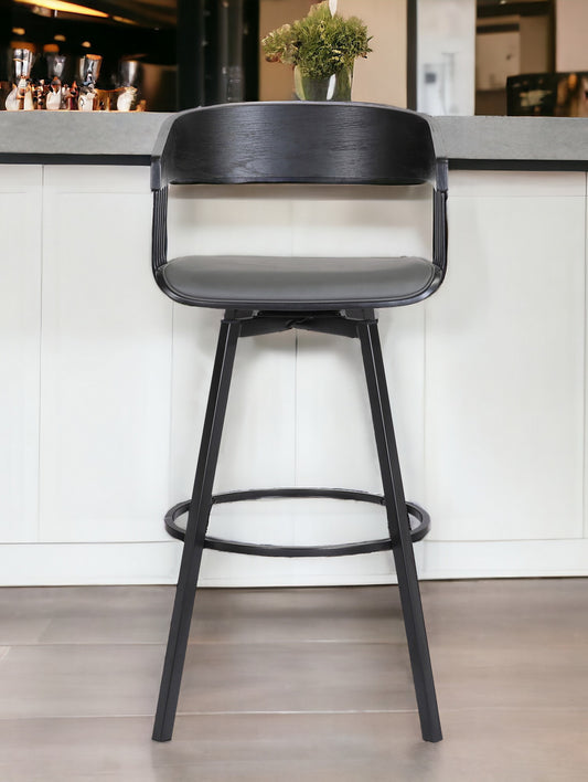 31" Gray and Black Faux Leather with Metal Swivel Bar Height Bar Chair - Loft&Timber