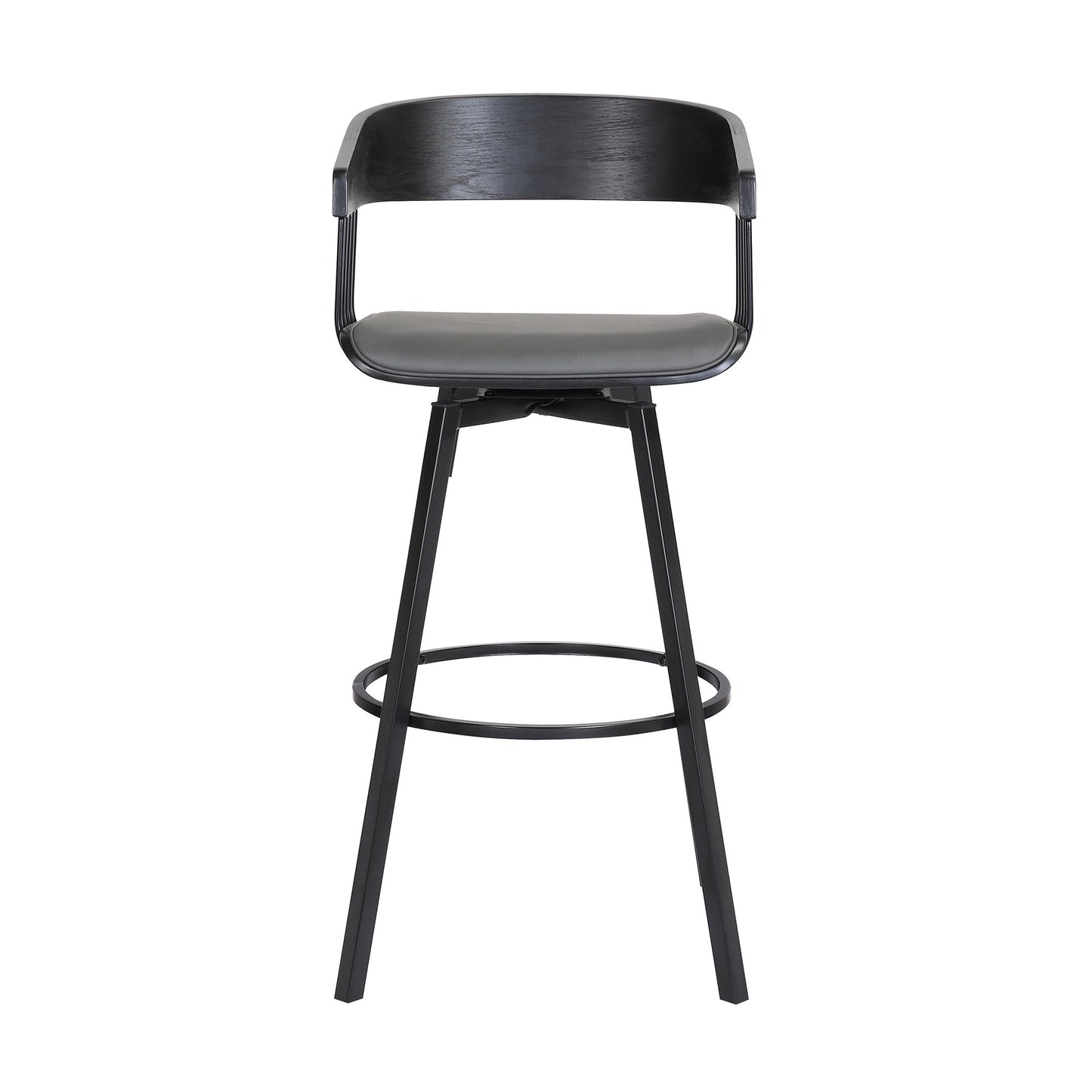 31" Gray and Black Faux Leather with Metal Swivel Bar Height Bar Chair - Loft&Timber