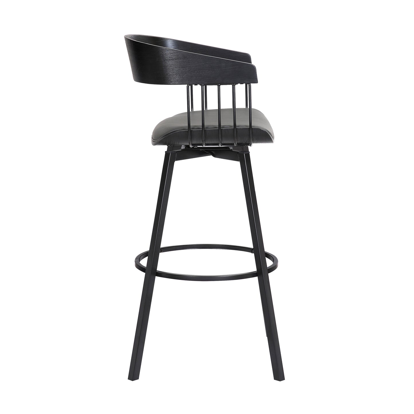 31" Gray and Black Faux Leather with Metal Swivel Bar Height Bar Chair - Loft&Timber