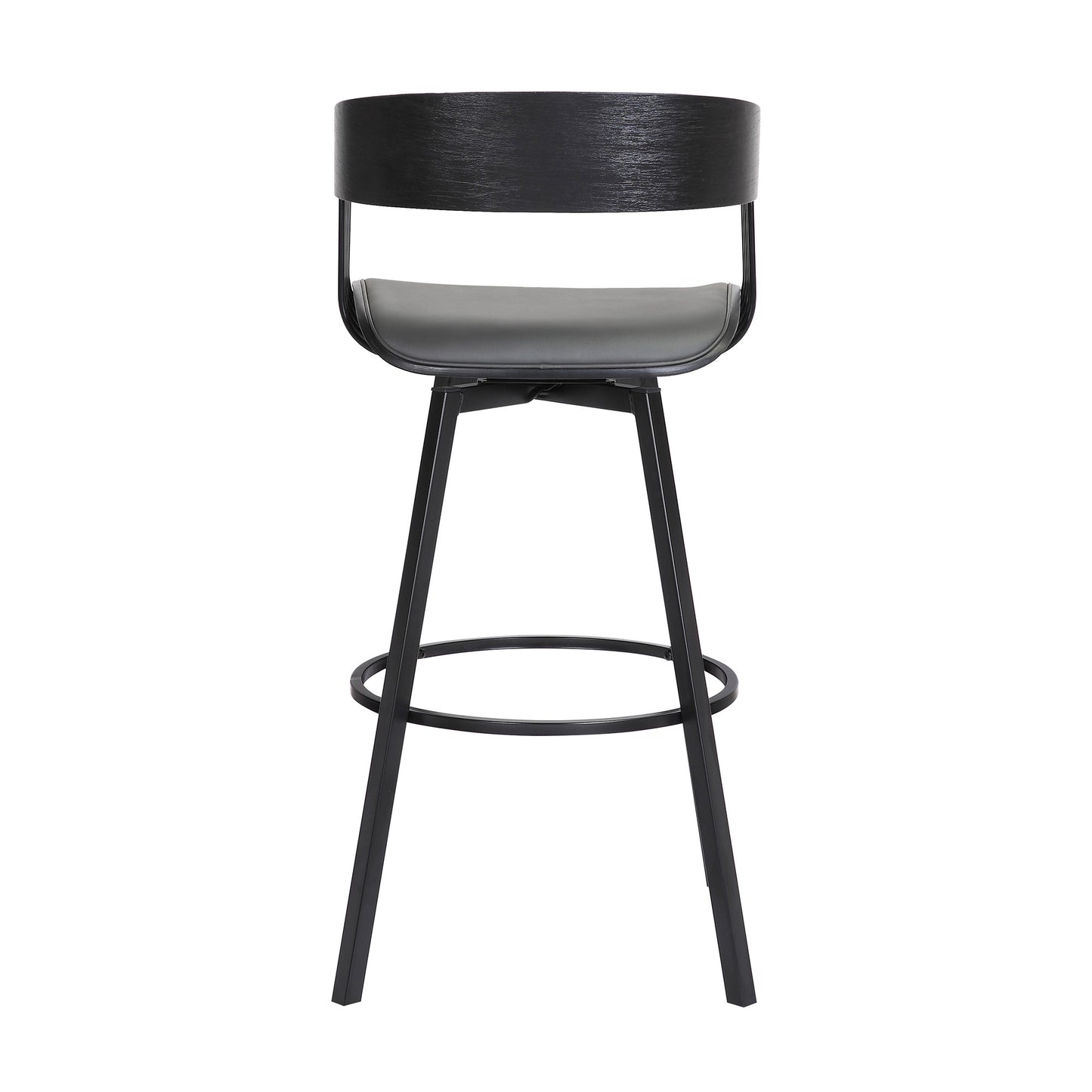 31" Gray and Black Faux Leather with Metal Swivel Bar Height Bar Chair - Loft&Timber