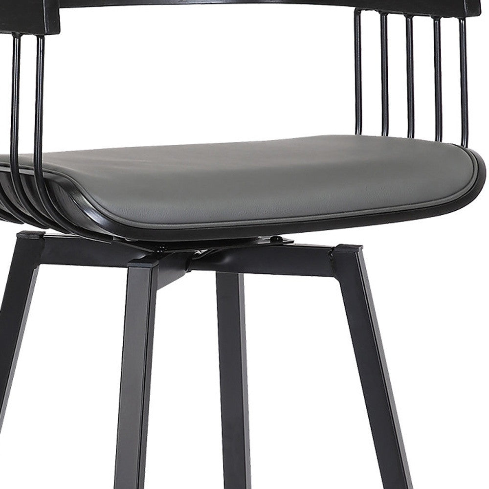 31" Gray and Black Faux Leather with Metal Swivel Bar Height Bar Chair - Loft&Timber