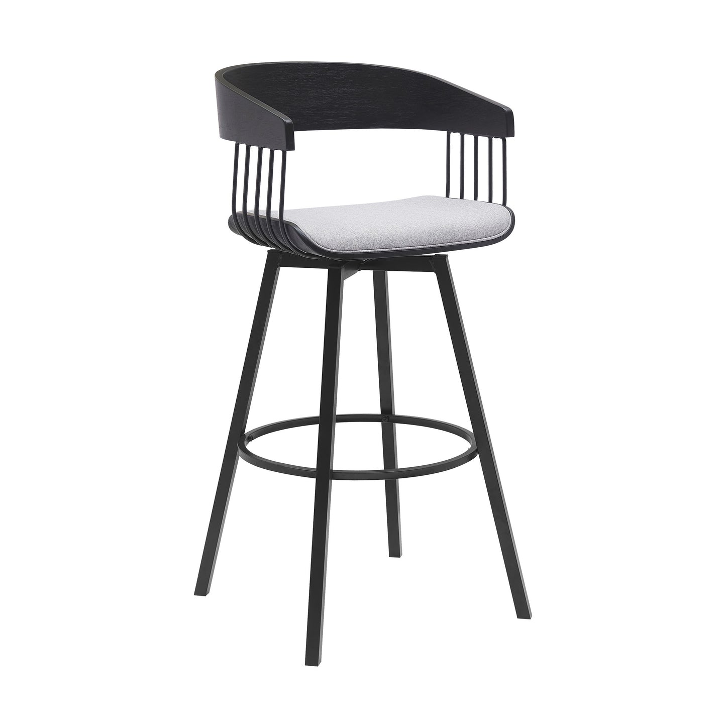 31" Light Gray and Black Fabric with Metal Swivel Bar Height Bar Chair - Loft&Timber