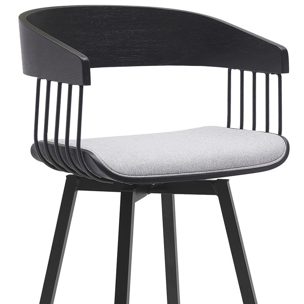 31" Light Gray and Black Fabric with Metal Swivel Bar Height Bar Chair - Loft&Timber