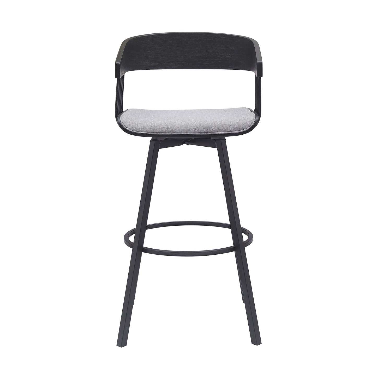 31" Light Gray and Black Fabric with Metal Swivel Bar Height Bar Chair - Loft&Timber