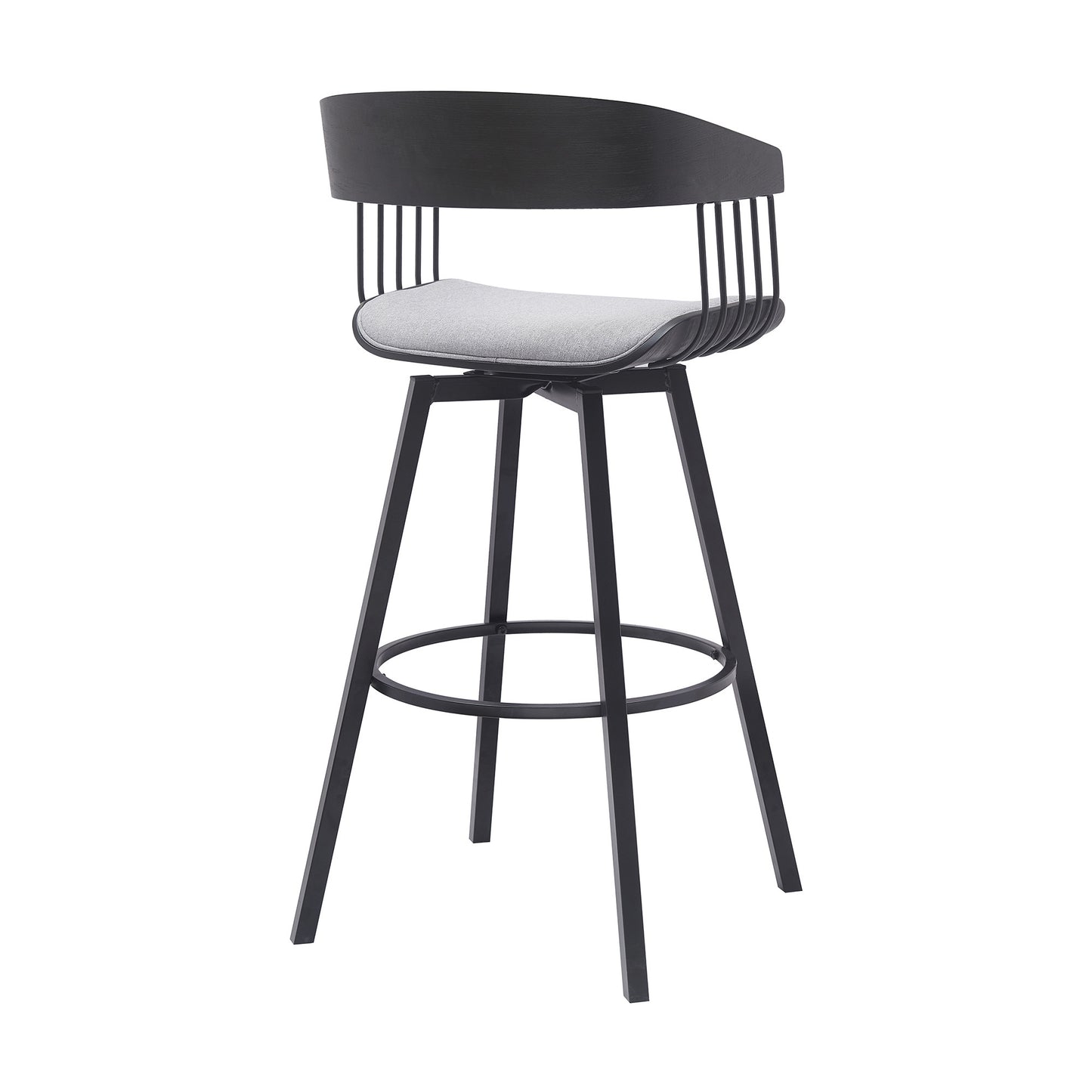 31" Light Gray and Black Fabric with Metal Swivel Bar Height Bar Chair - Loft&Timber