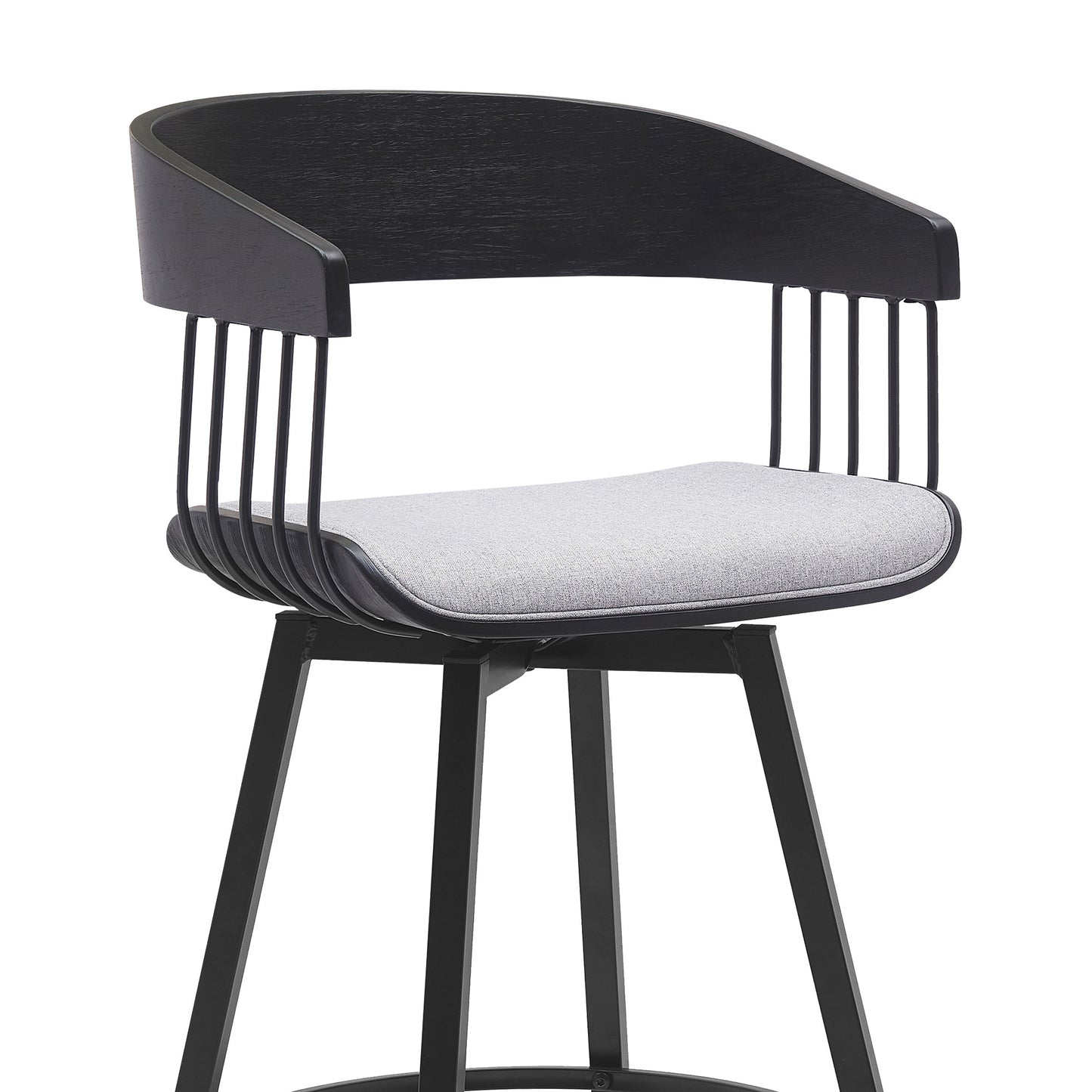 31" Light Gray and Black Fabric with Metal Swivel Bar Height Bar Chair - Loft&Timber