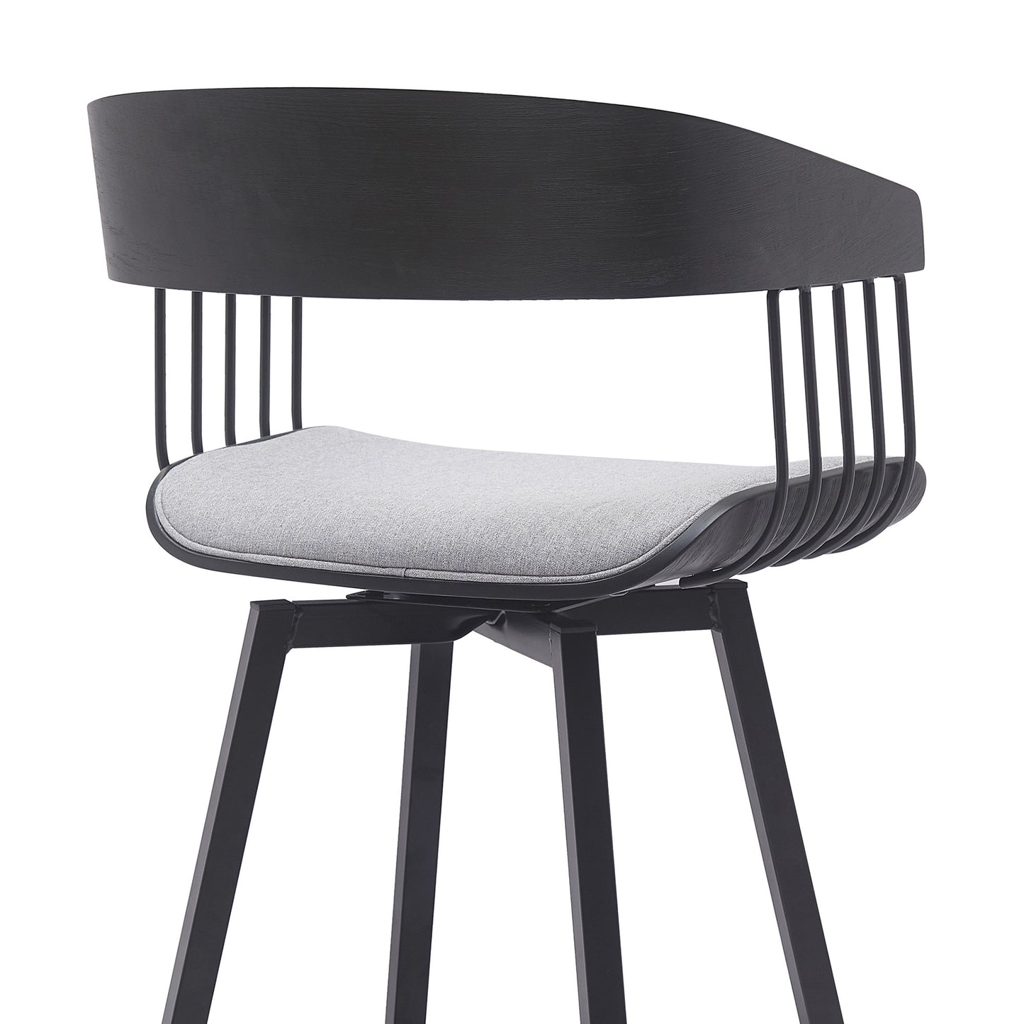 31" Light Gray and Black Fabric with Metal Swivel Bar Height Bar Chair - Loft&Timber