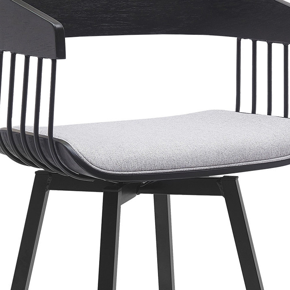 31" Light Gray and Black Fabric with Metal Swivel Bar Height Bar Chair - Loft&Timber