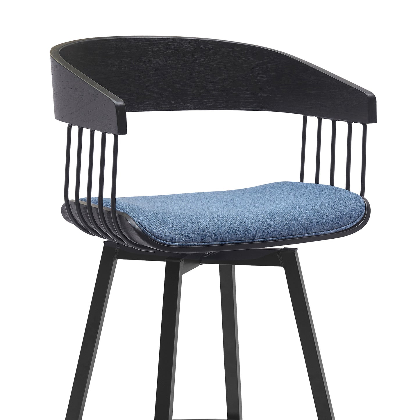 31" Blue and Black Fabric with Metal Swivel Bar Height Bar Chair - Loft&Timber