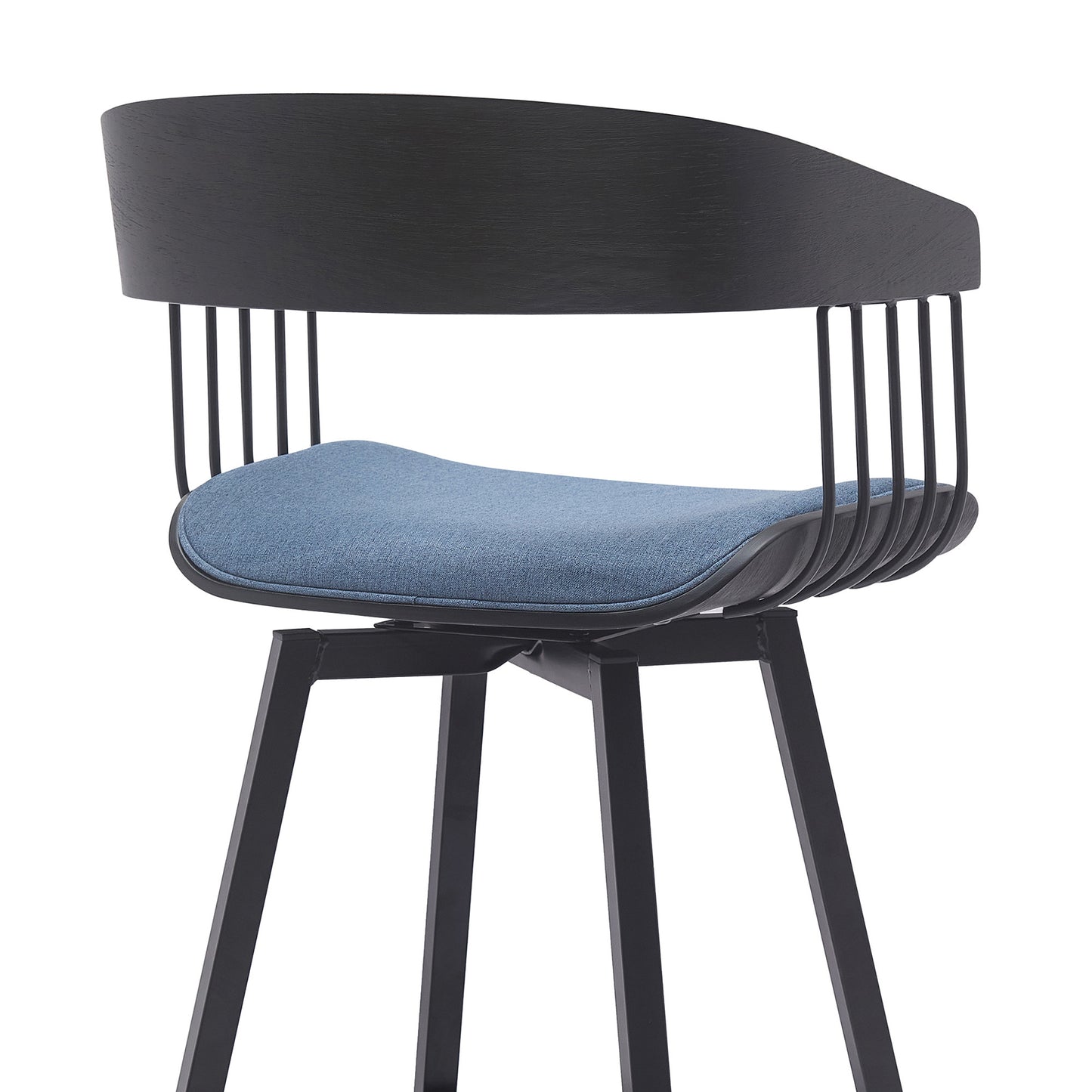 31" Blue and Black Fabric with Metal Swivel Bar Height Bar Chair - Loft&Timber