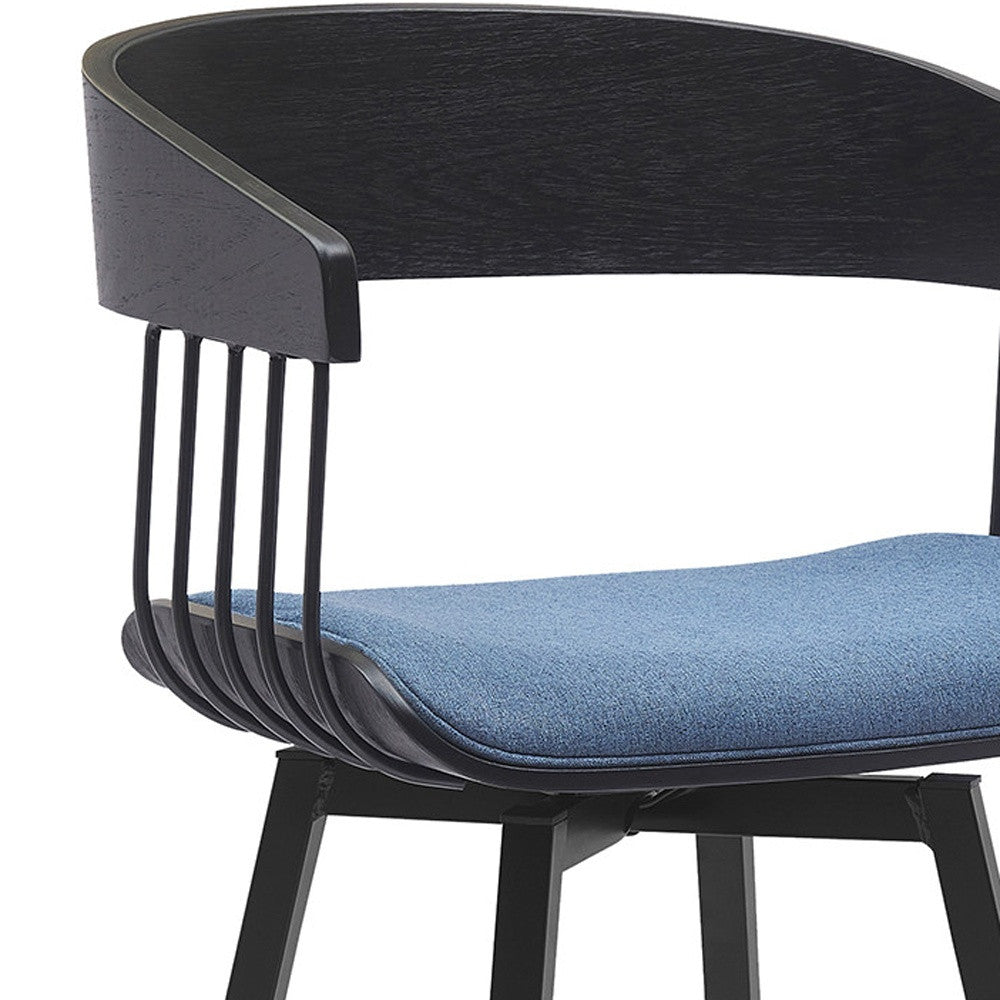 31" Blue and Black Fabric with Metal Swivel Bar Height Bar Chair - Loft&Timber