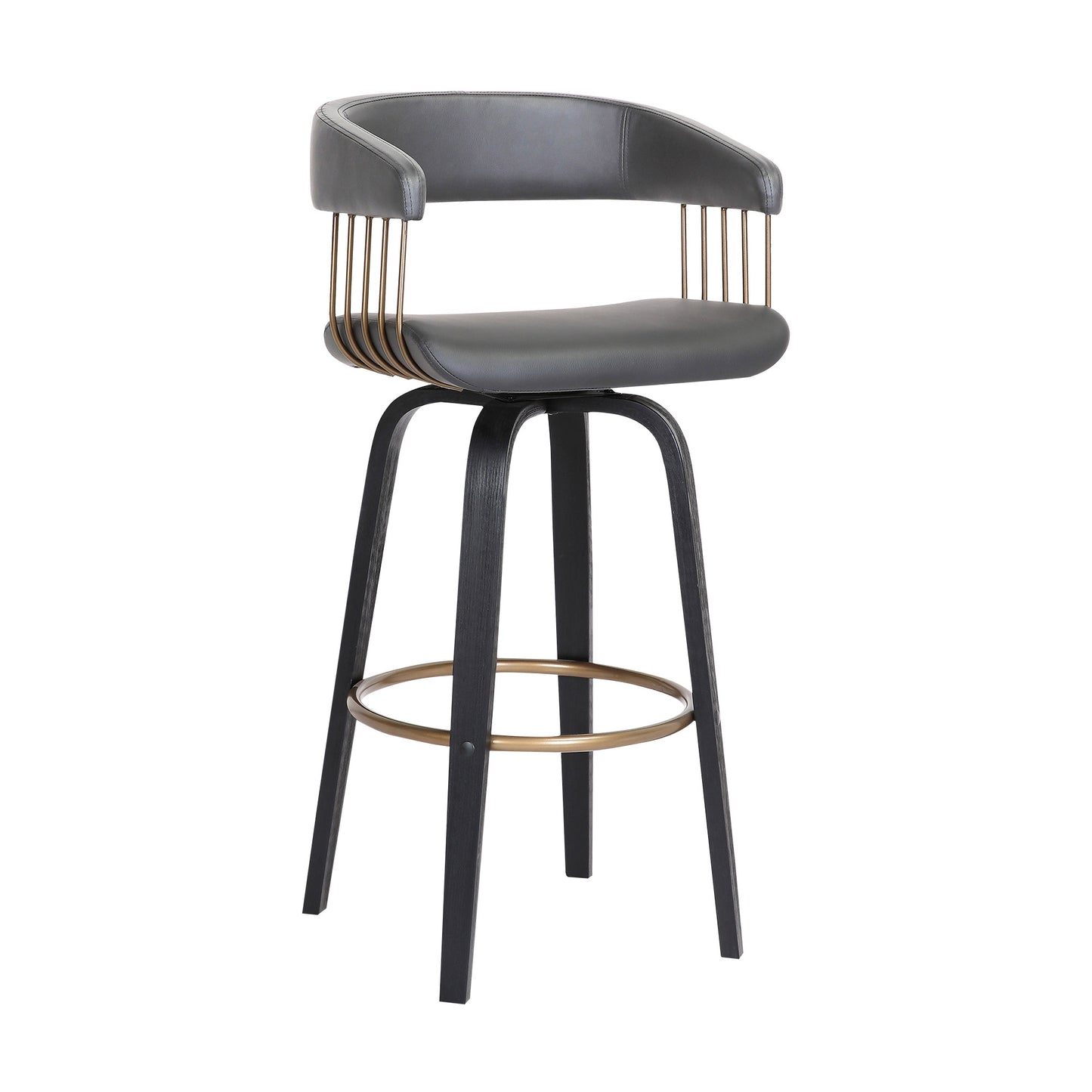 31" Gray And Black Faux Leather Swivel Bar Height Bar Chair - Loft&Timber