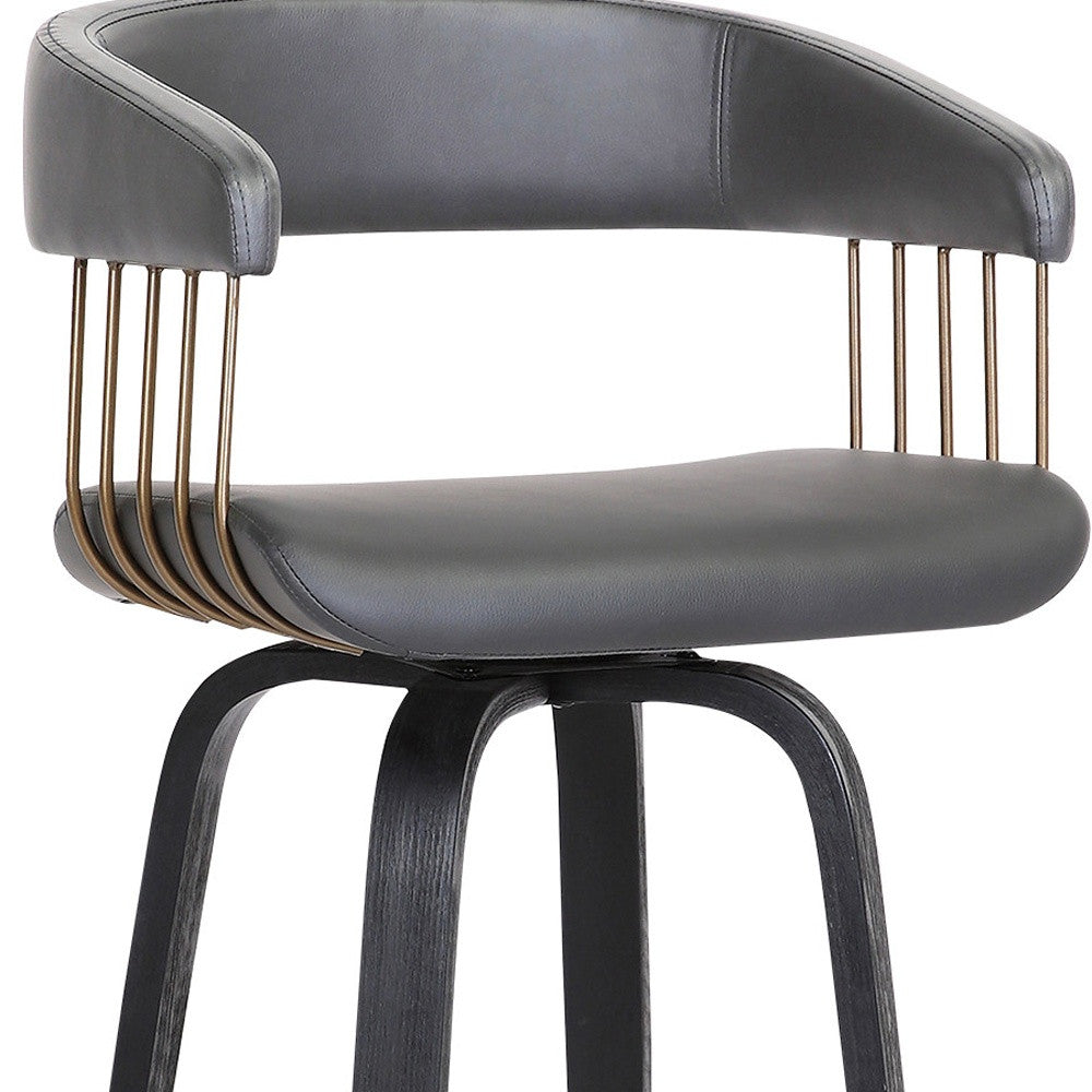 31" Gray And Black Faux Leather Swivel Bar Height Bar Chair - Loft&Timber