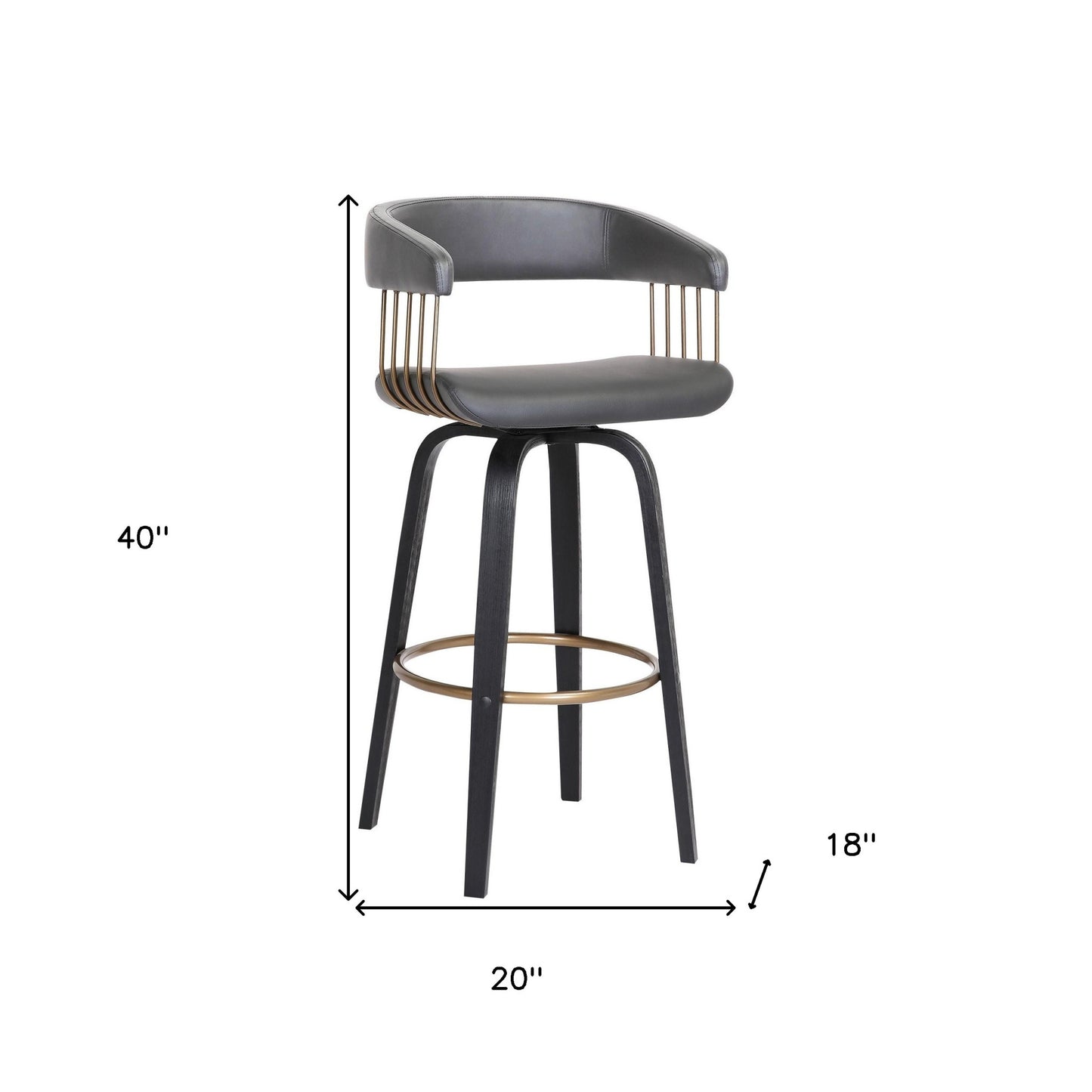31" Gray And Black Faux Leather Swivel Bar Height Bar Chair - Loft&Timber
