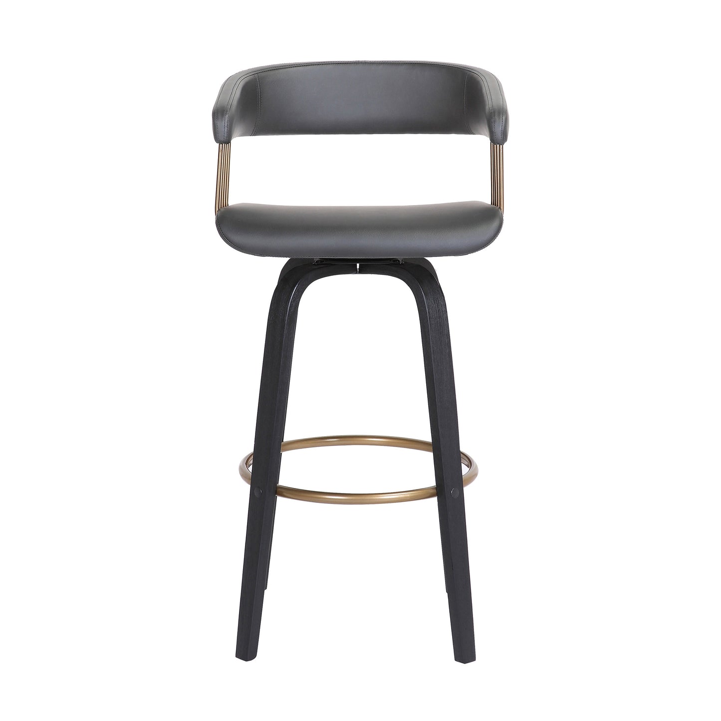 31" Gray And Black Faux Leather Swivel Bar Height Bar Chair - Loft&Timber
