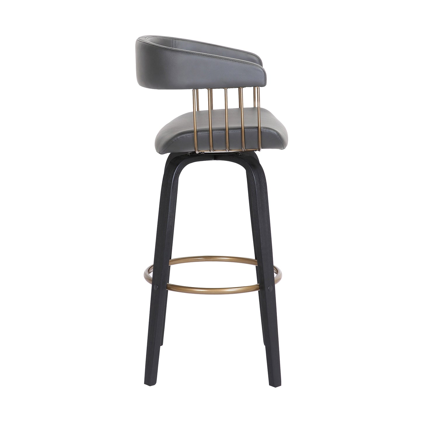 31" Gray And Black Faux Leather Swivel Bar Height Bar Chair - Loft&Timber
