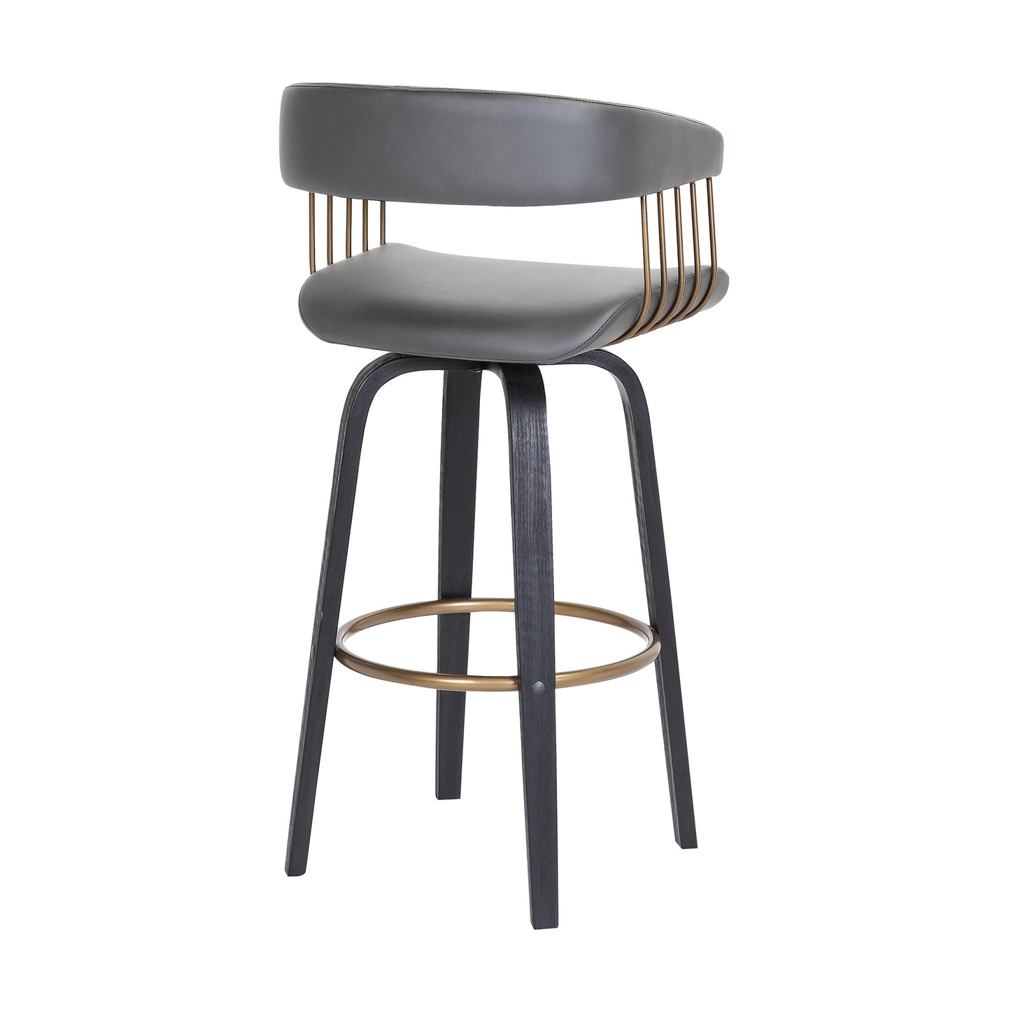 31" Gray And Black Faux Leather Swivel Bar Height Bar Chair - Loft&Timber