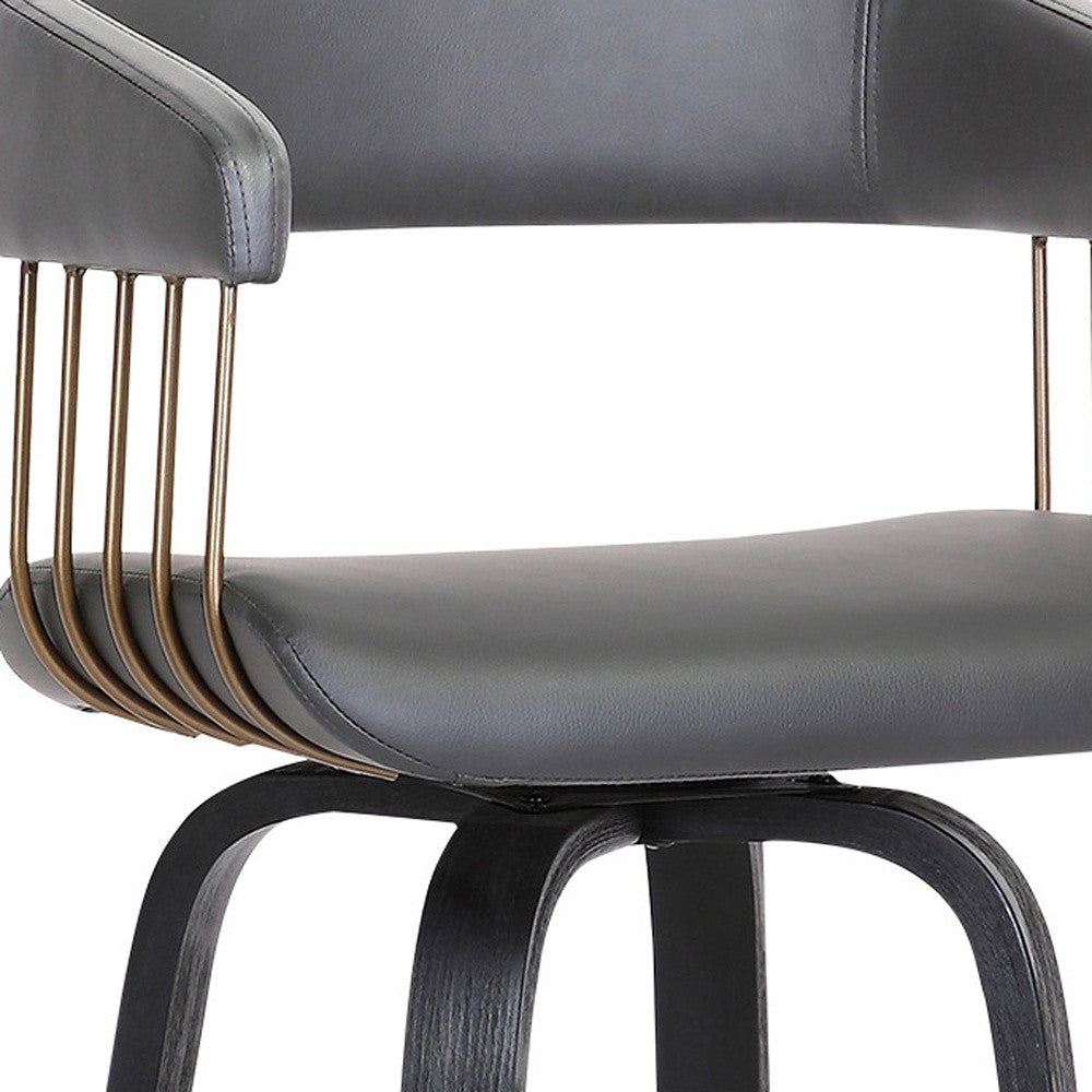 31" Gray And Black Faux Leather Swivel Bar Height Bar Chair - Loft&Timber