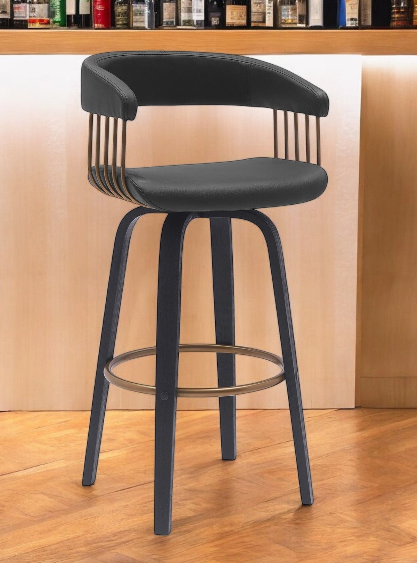 31" Black Faux Leather Swivel Bar Height Bar Chair - Loft&Timber