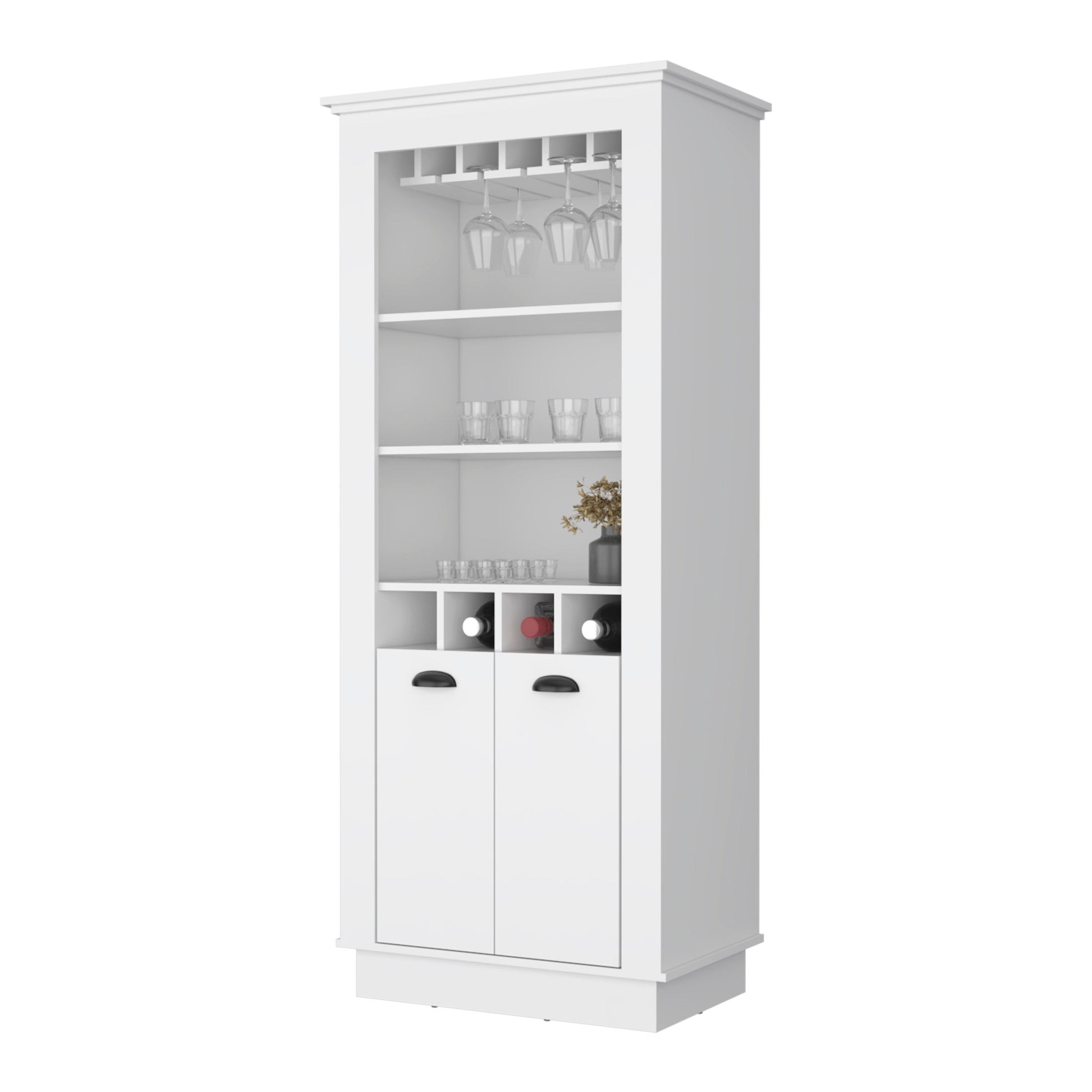 70" White Bar Cabinet With Wine Storage - Loft&Timber