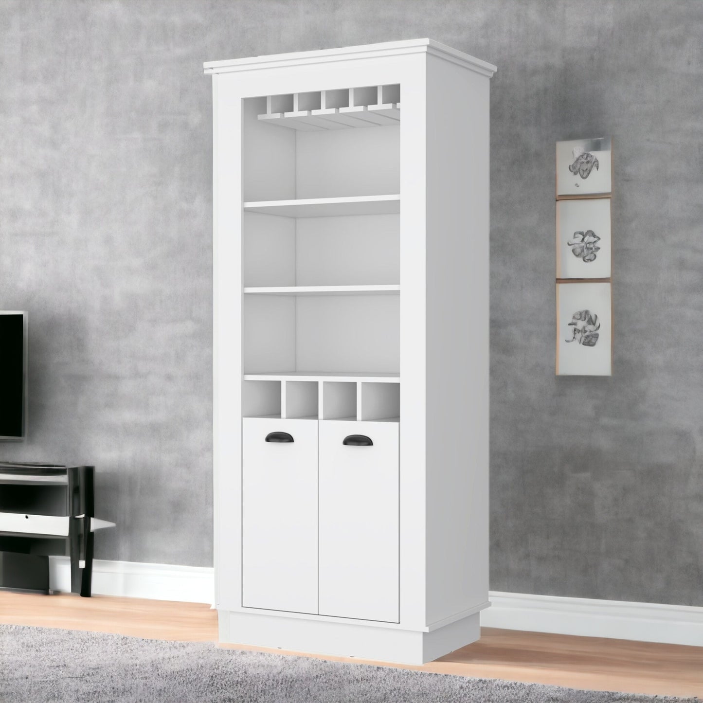 70" White Bar Cabinet With Wine Storage - Loft&Timber