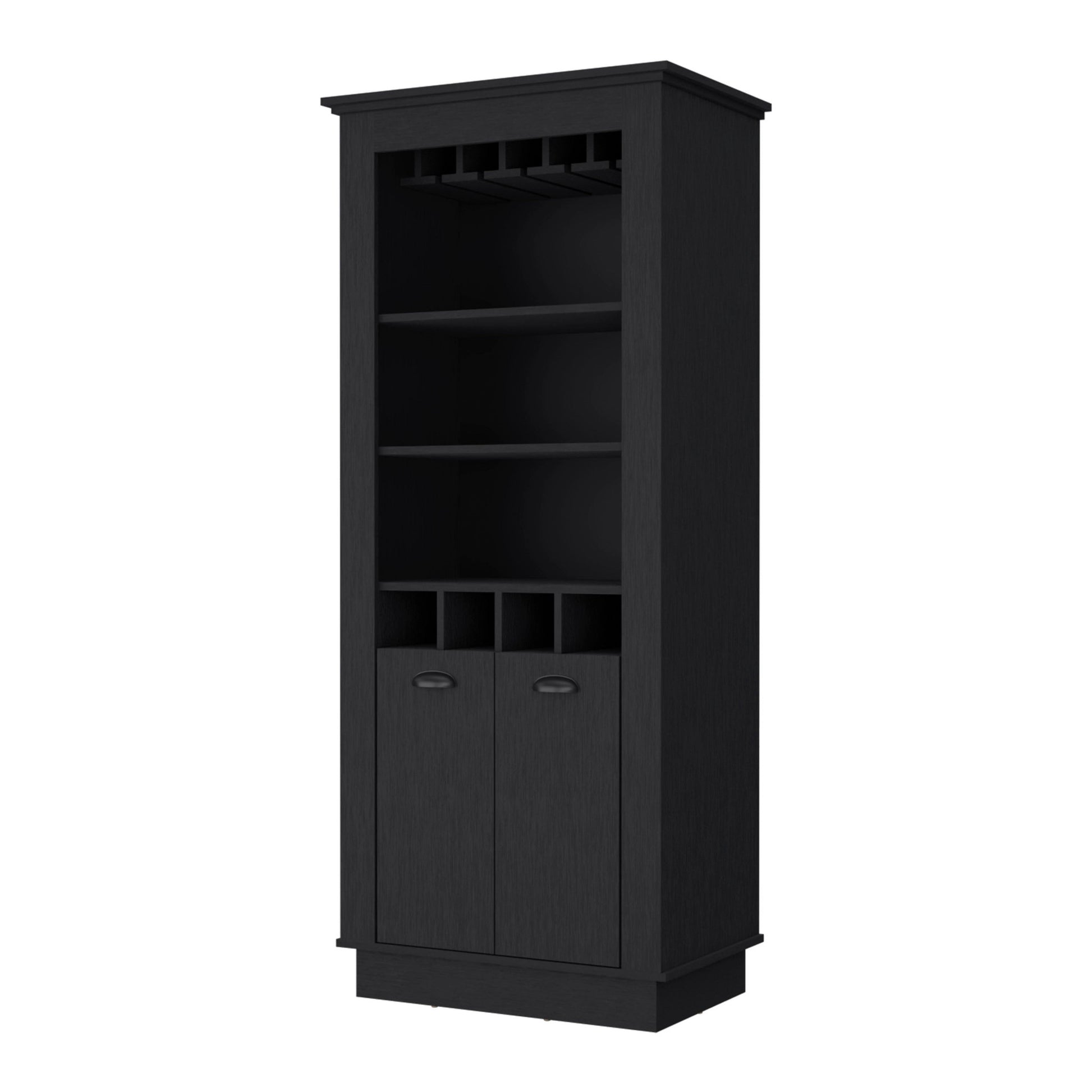 70" Black Bar Cabinet With Wine Storage - Loft&Timber