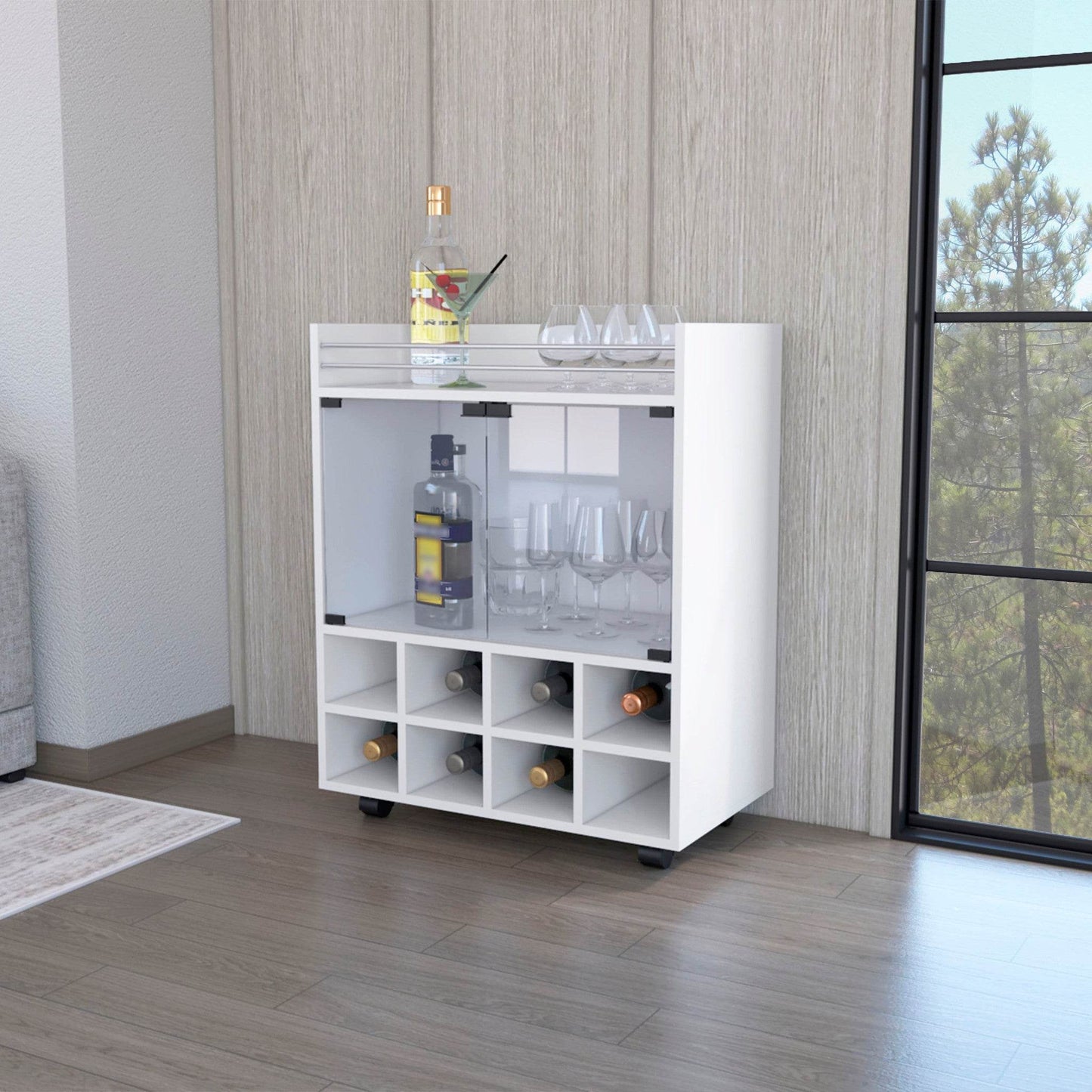 White Rolling Bar Cart With Wine Storage - Loft&Timber
