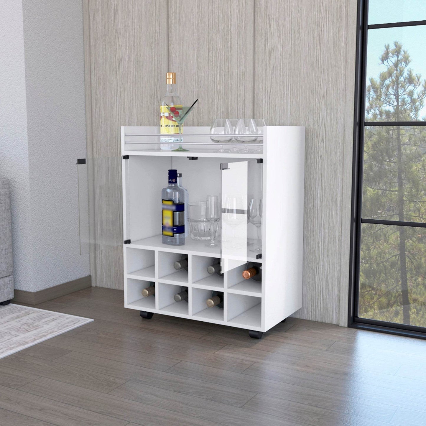 White Rolling Bar Cart With Wine Storage - Loft&Timber