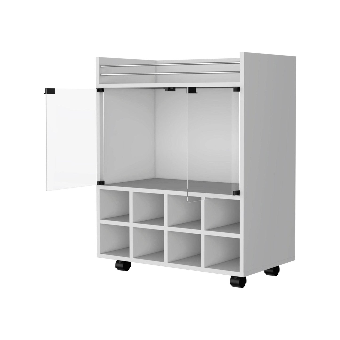 White Rolling Bar Cart With Wine Storage - Loft&Timber