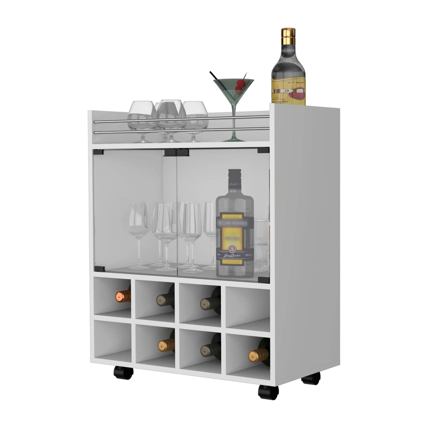 White Rolling Bar Cart With Wine Storage - Loft&Timber