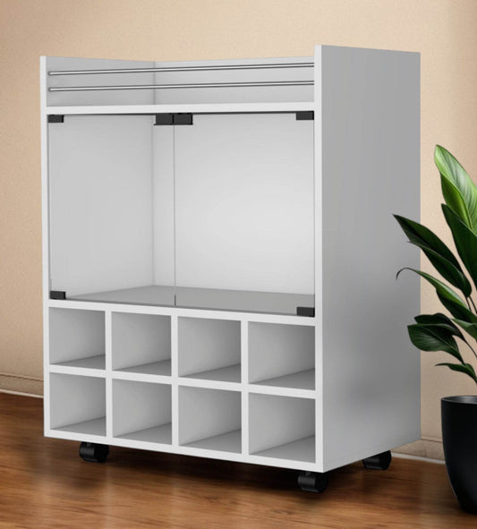 White Rolling Bar Cart With Wine Storage - Loft&Timber