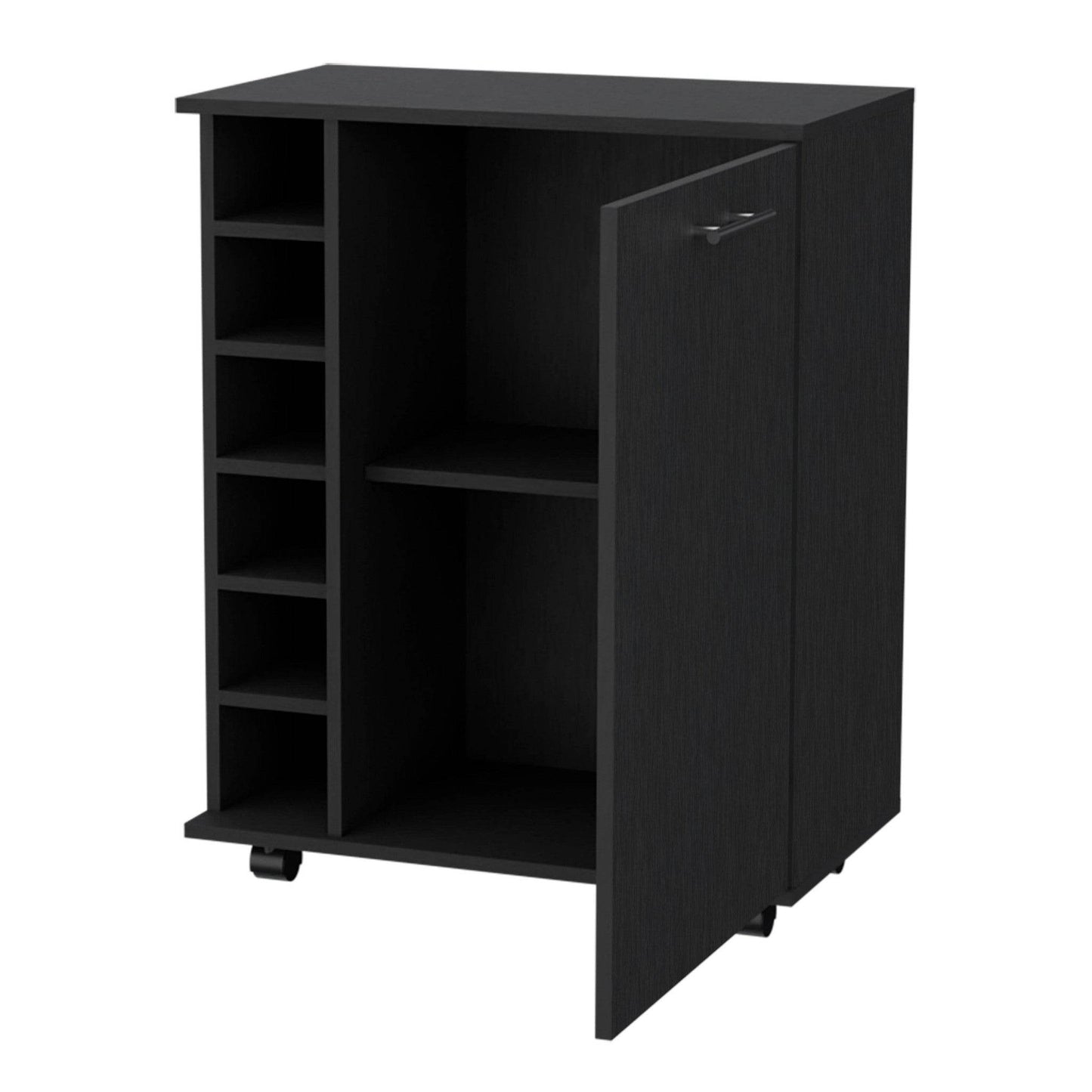 Black Rolling Bar Cart With Wine Storage - Loft&Timber
