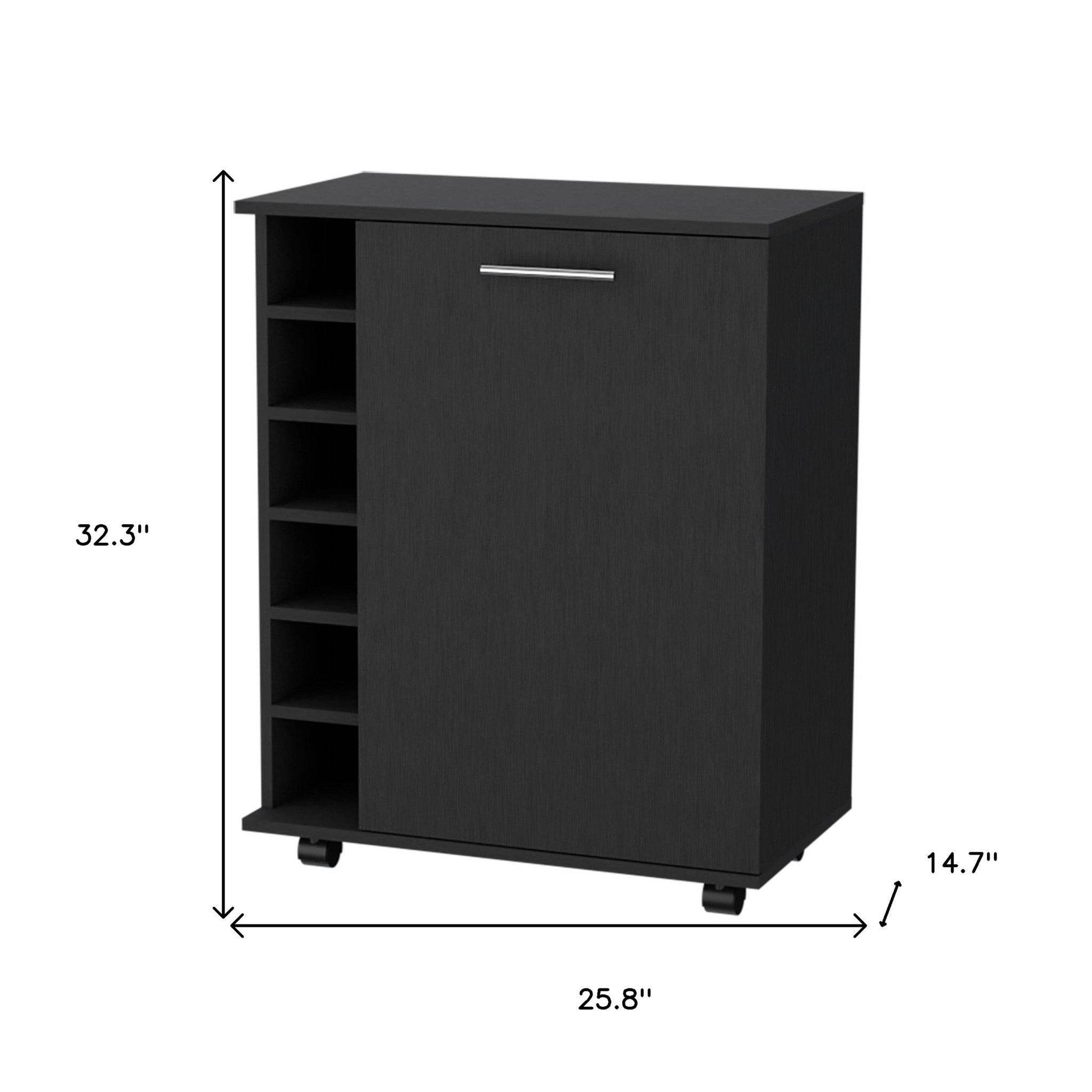 Black Rolling Bar Cart With Wine Storage - Loft&Timber