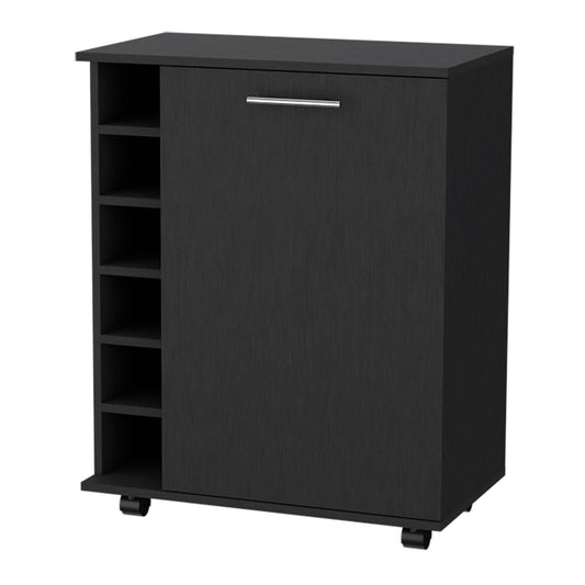 Black Rolling Bar Cart With Wine Storage - Loft&Timber