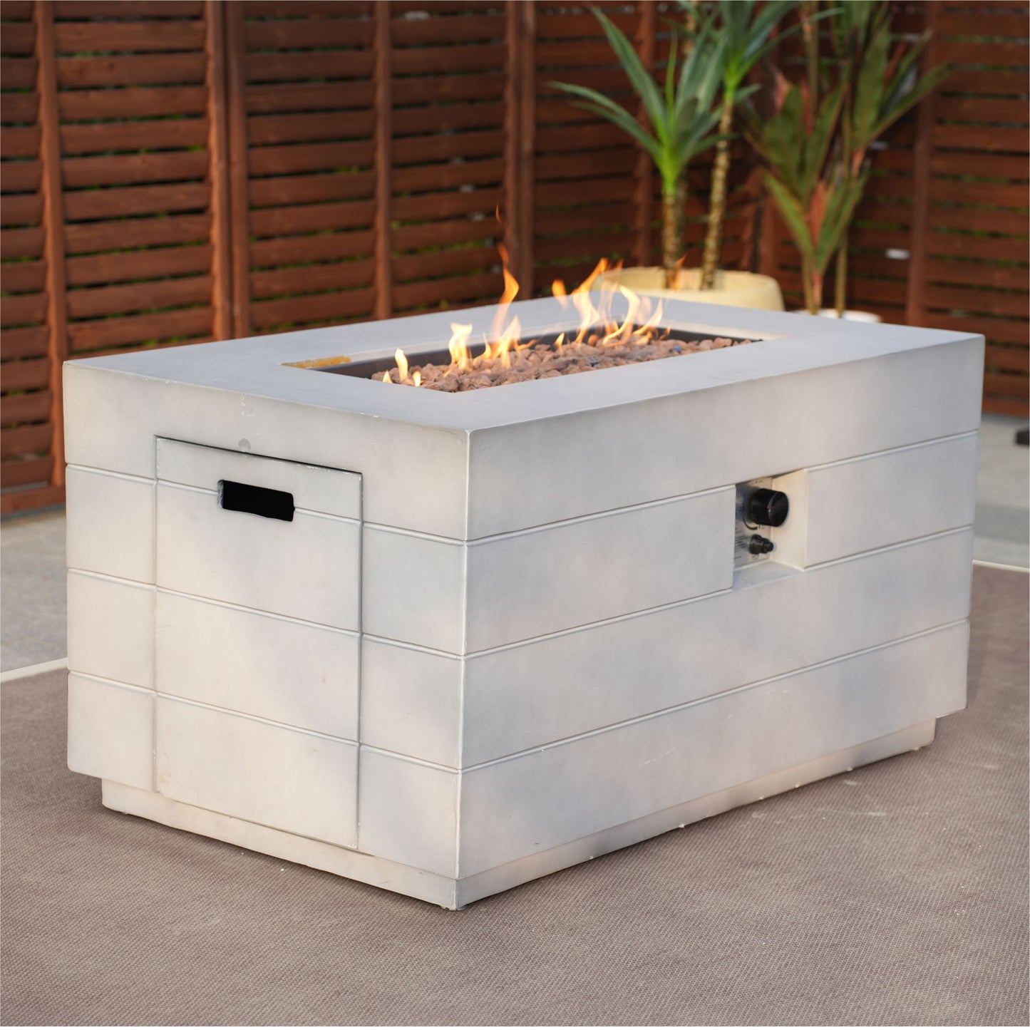 28" Gray Aluminum Natural gas Rectangular Fire pit table With Cover - Loft&Timber