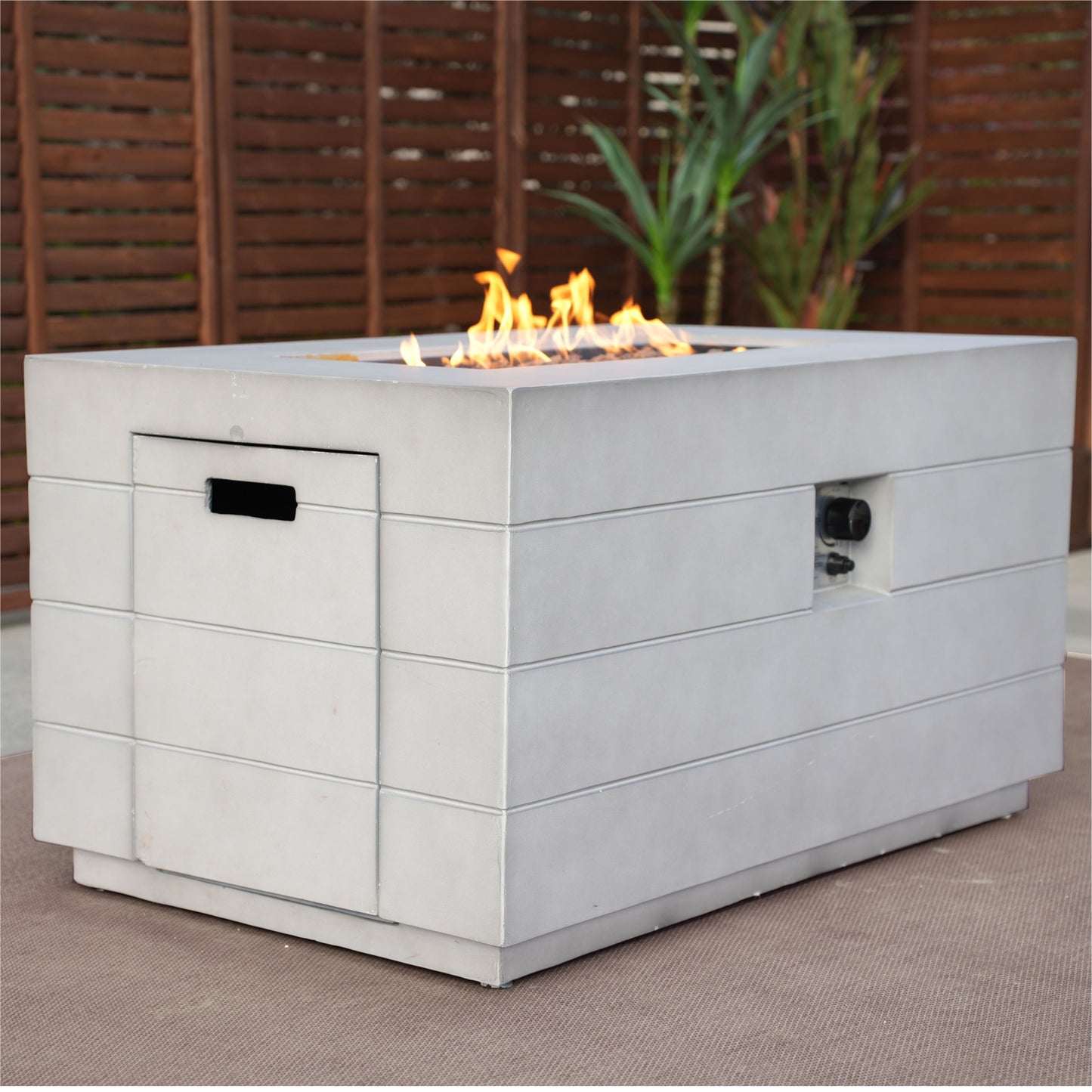 28" Gray Aluminum Natural gas Rectangular Fire pit table With Cover - Loft&Timber