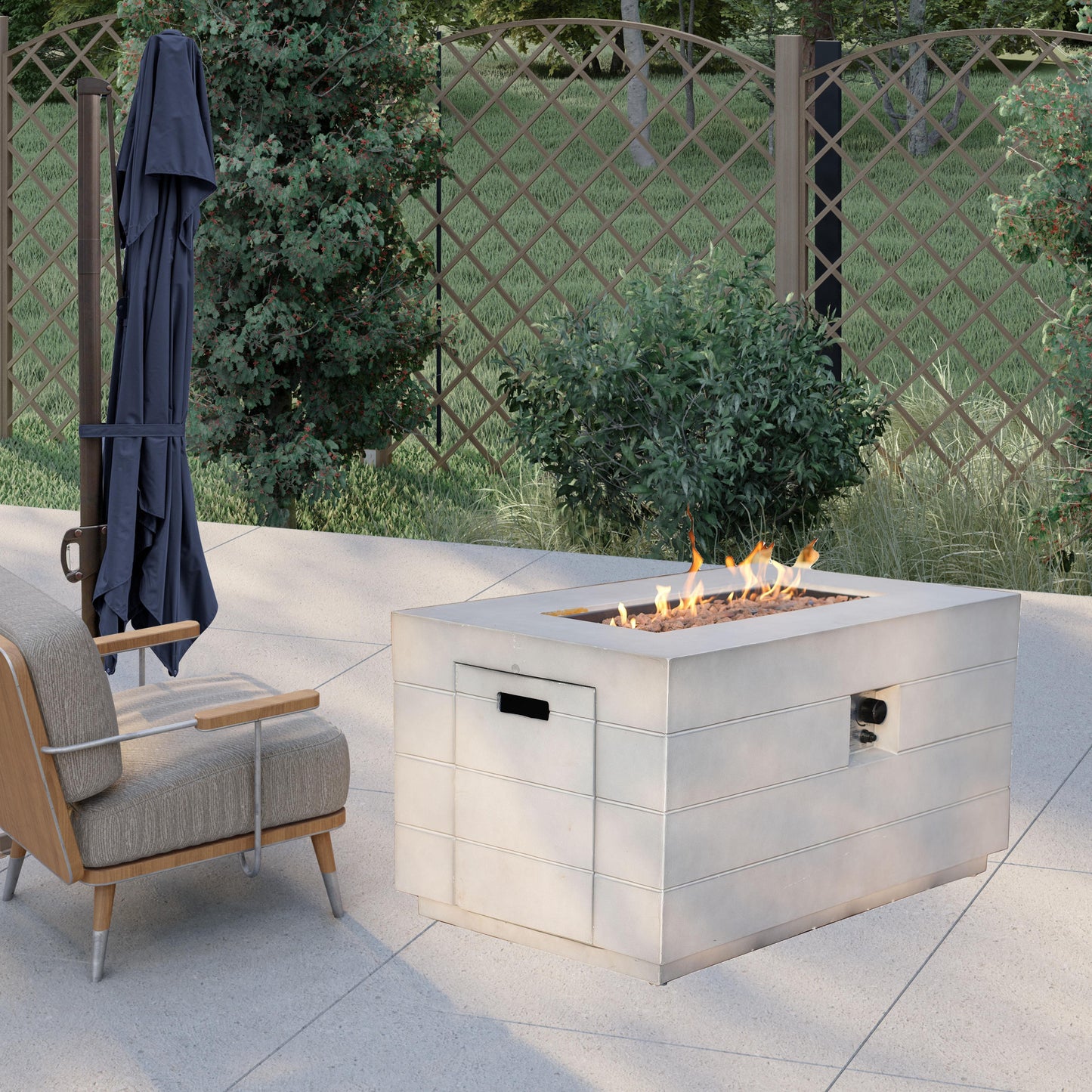 28" Gray Aluminum Natural gas Rectangular Fire pit table With Cover - Loft&Timber