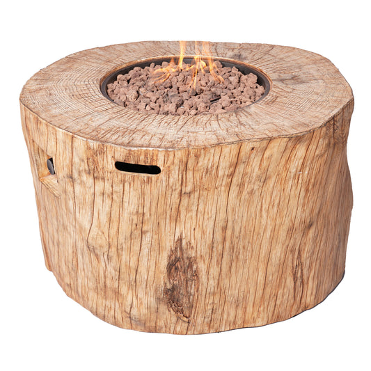 37" Brown Faux Wood Stump Propane Round Fire pit With Cover - Loft&Timber