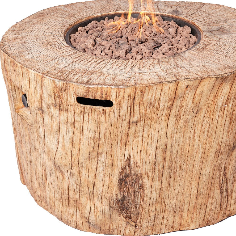 37" Brown Faux Wood Stump Propane Round Fire pit With Cover - Loft&Timber