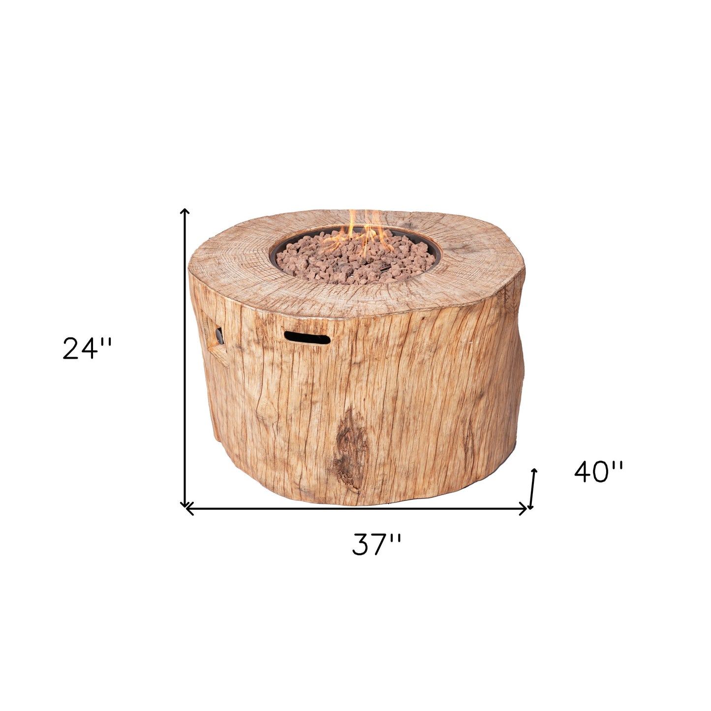 37" Brown Faux Wood Stump Propane Round Fire pit With Cover - Loft&Timber