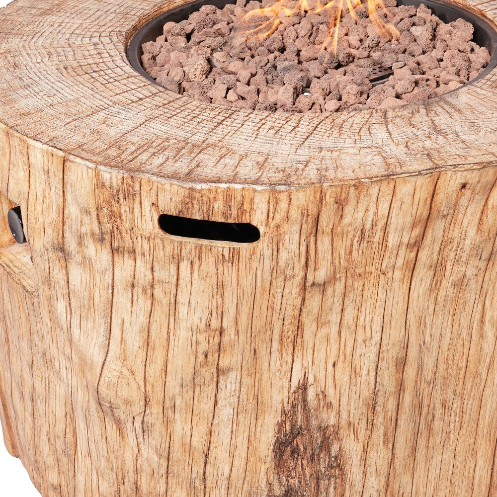 37" Brown Faux Wood Stump Propane Round Fire pit With Cover - Loft&Timber